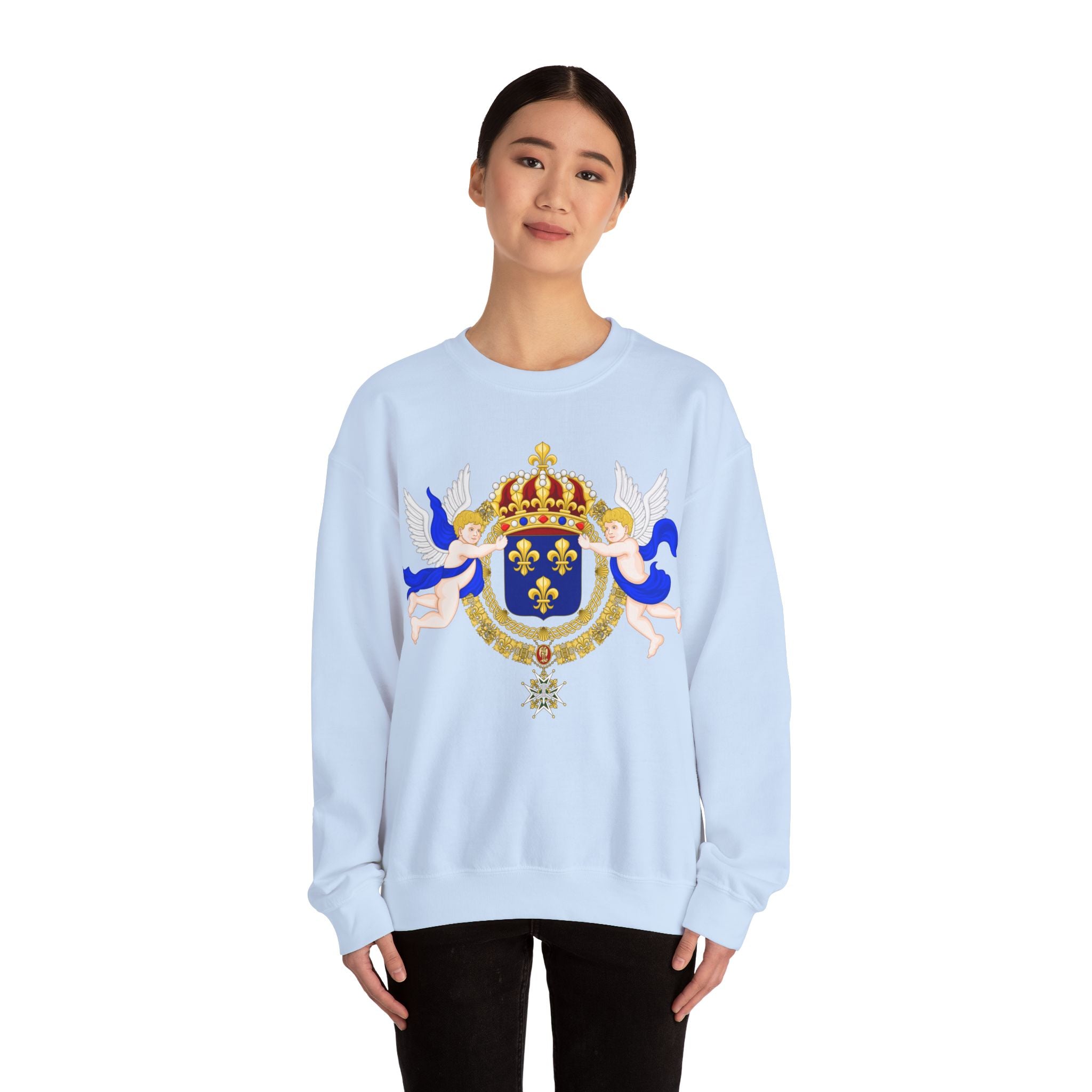 Royal Fleur-de-Lis Crest Sweatshirt - Vintage Heraldic Crown Graphic Crewneck