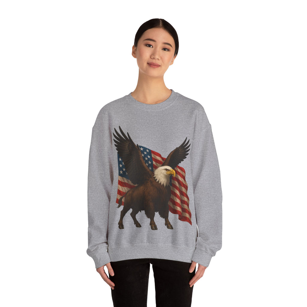 Patriotic Eagle Bison Sweatshirt, USA Symbol Pullover