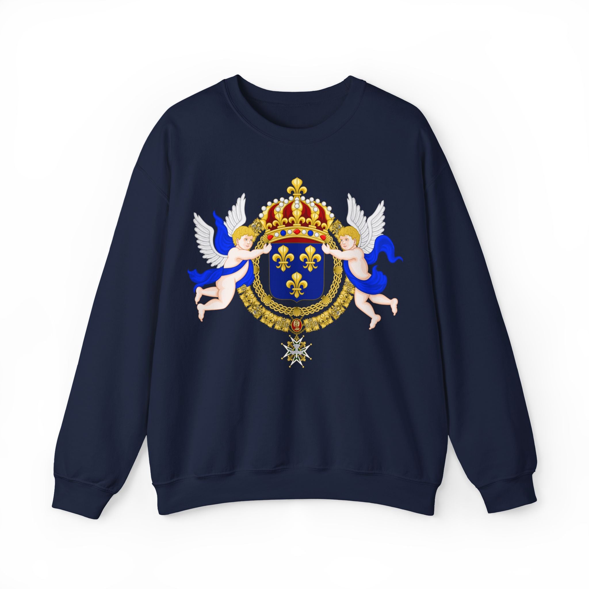 Royal Fleur-de-Lis Crest Sweatshirt - Vintage Heraldic Crown Graphic Crewneck