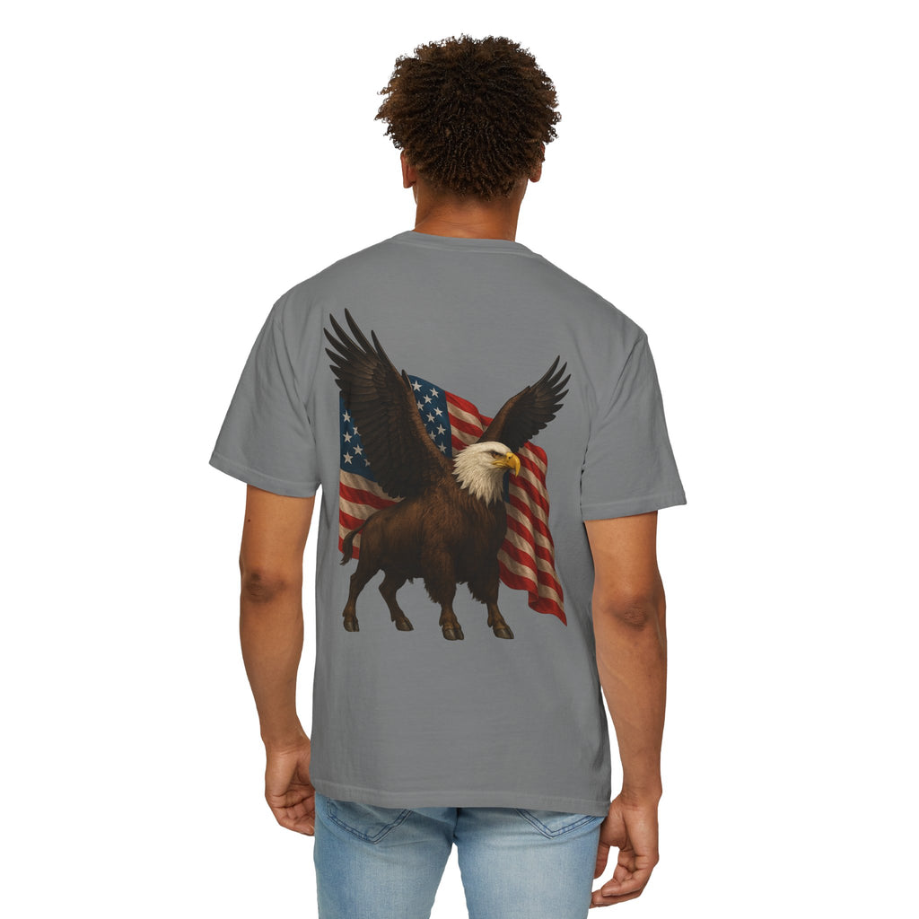 Patriotic Eagle Bison T Shirt American Flag Front Print USA Symbol Graphic Tee