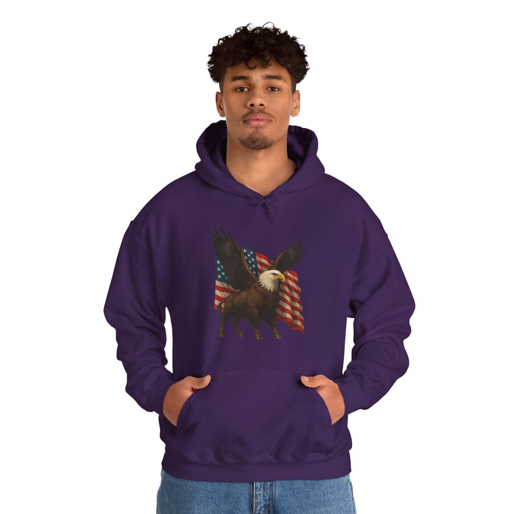 Patriotic Eagle Bison Hoodie, USA Pride Pullover