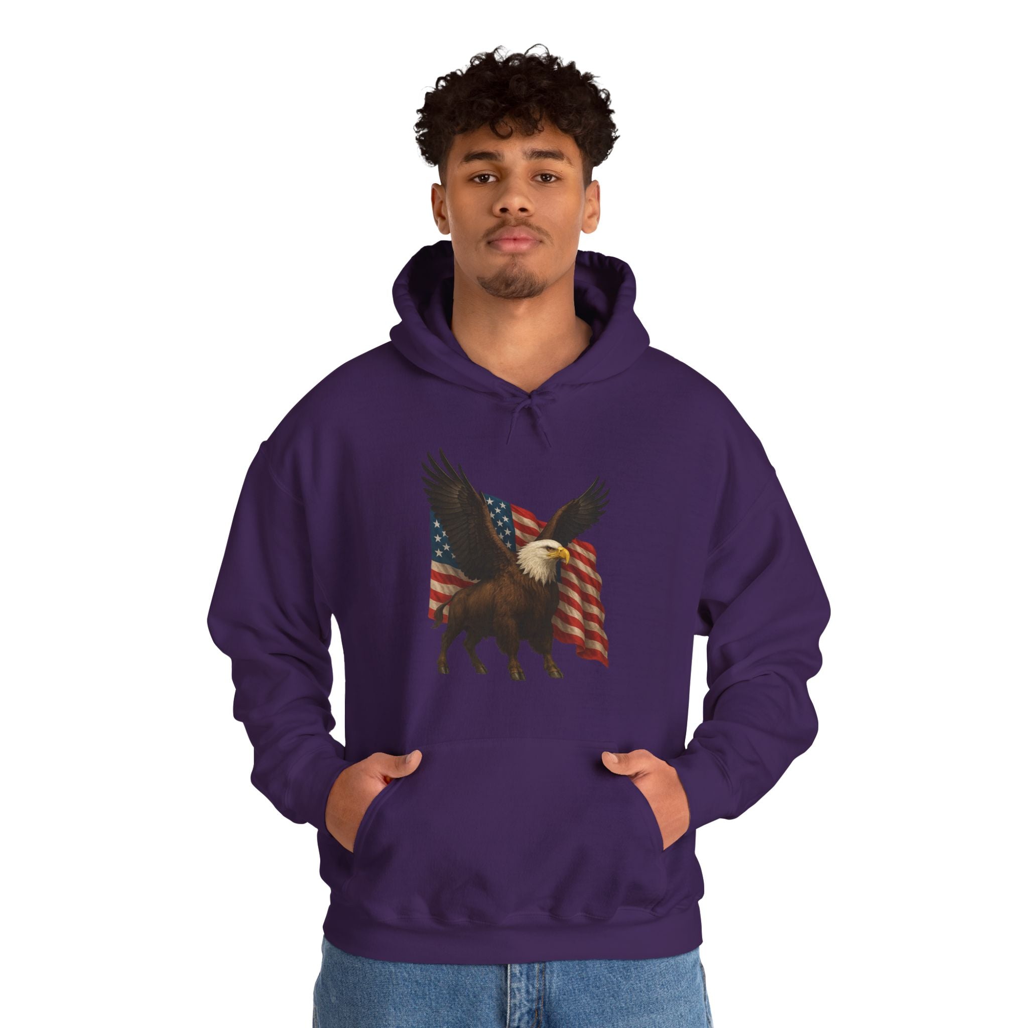Patriotic Eagle Bison Hoodie, USA Pride Pullover