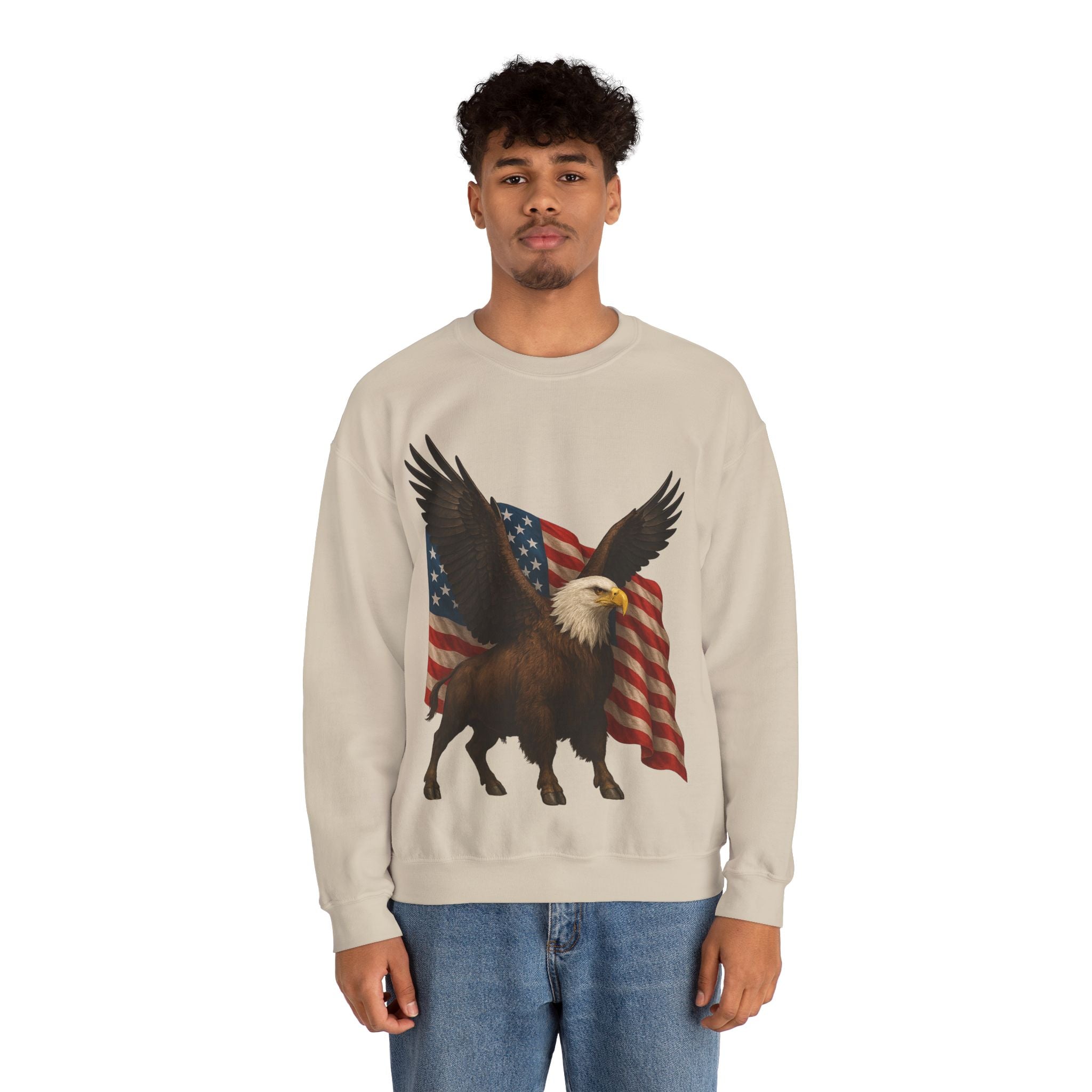 Patriotic Eagle Bison Sweatshirt, USA Symbol Pullover
