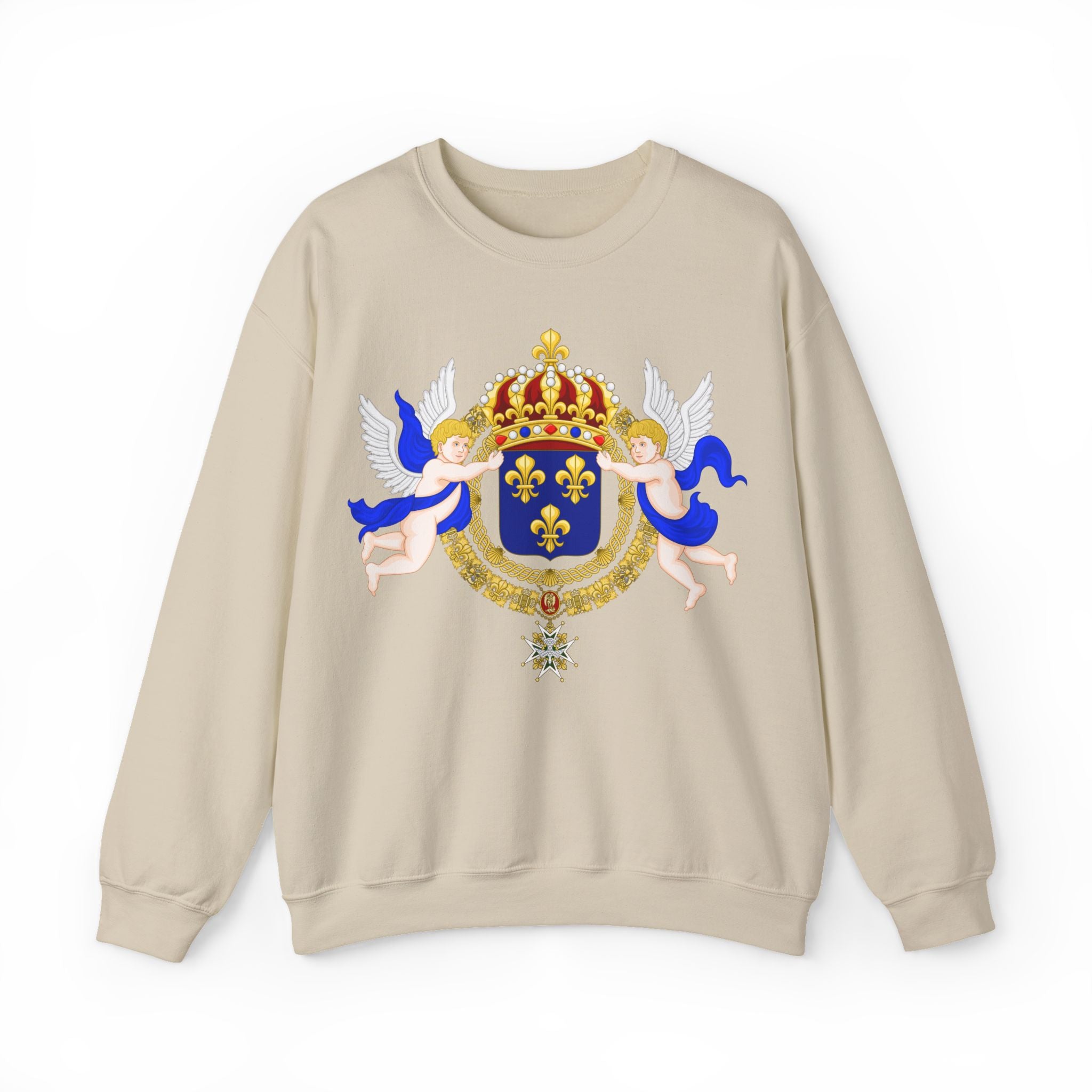 Royal Fleur-de-Lis Crest Sweatshirt - Vintage Heraldic Crown Graphic Crewneck