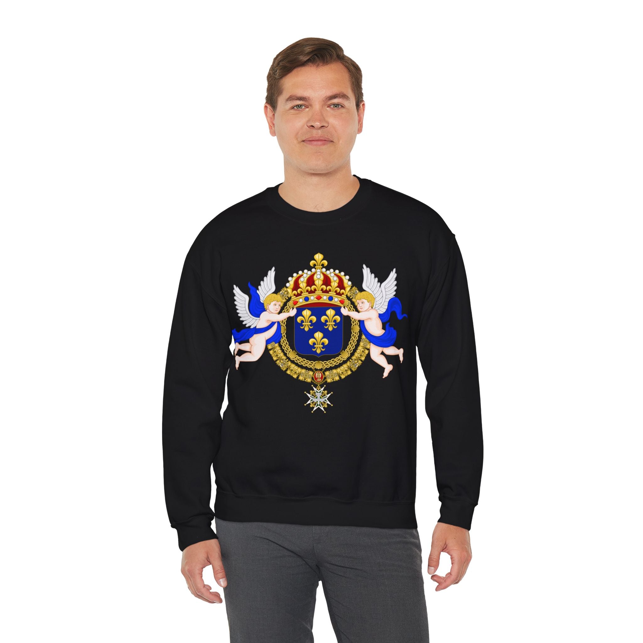 Royal Fleur-de-Lis Crest Sweatshirt - Vintage Heraldic Crown Graphic Crewneck