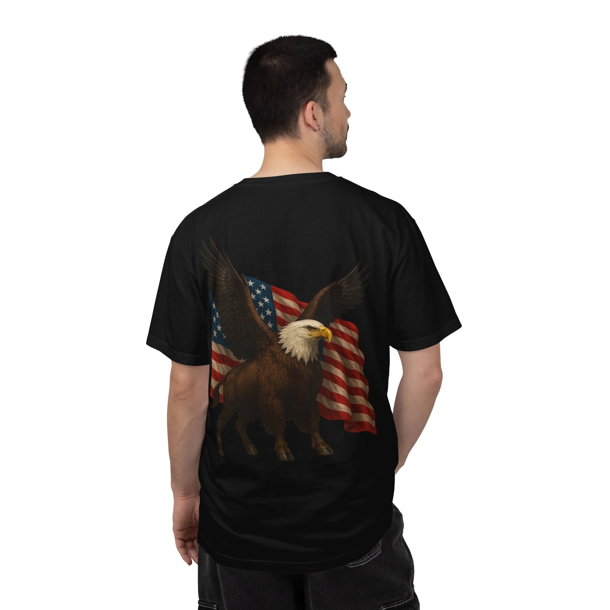 Patriotic Eagle Bison T Shirt American Flag Front Print USA Symbol Graphic Tee