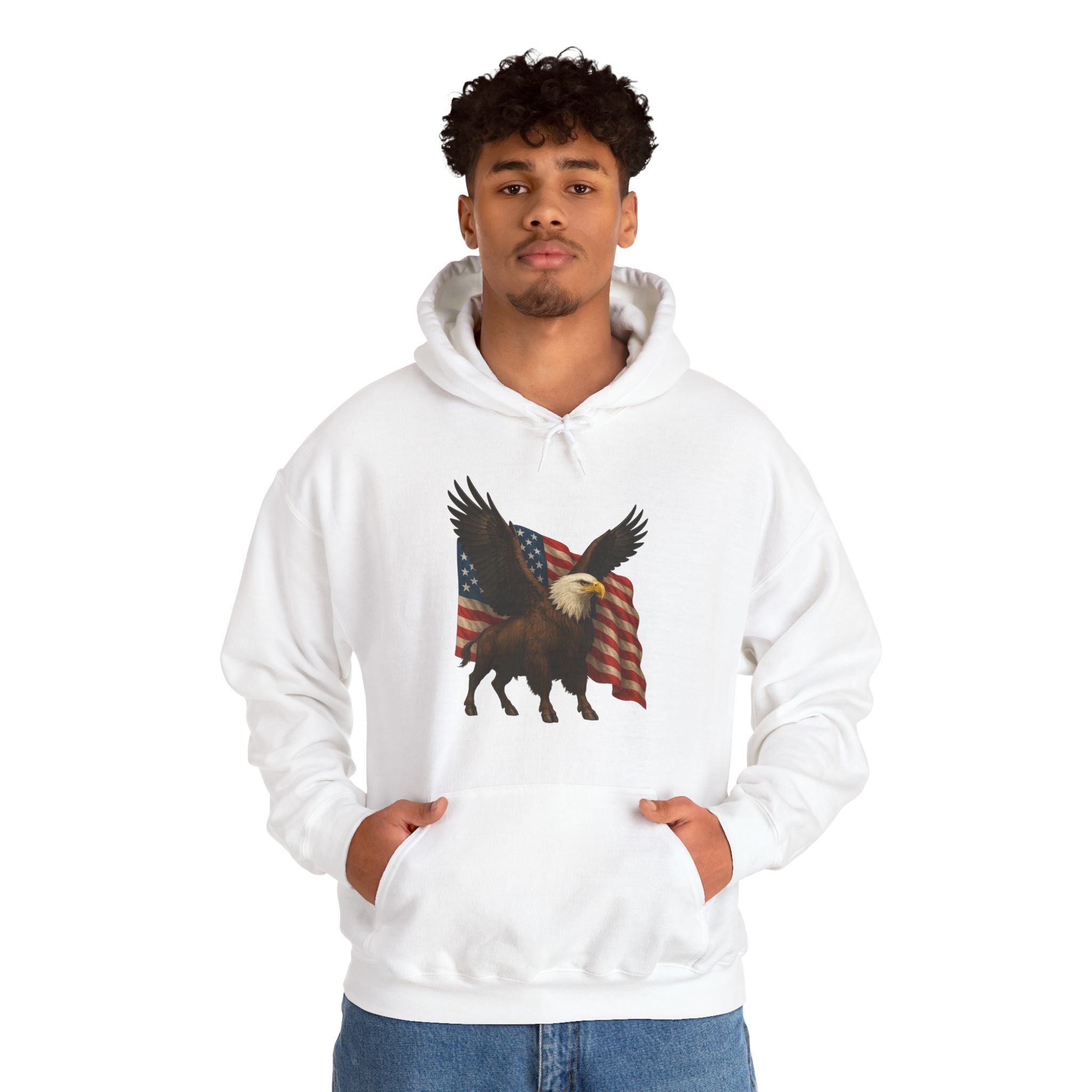 Patriotic Eagle Bison Hoodie, USA Pride Pullover