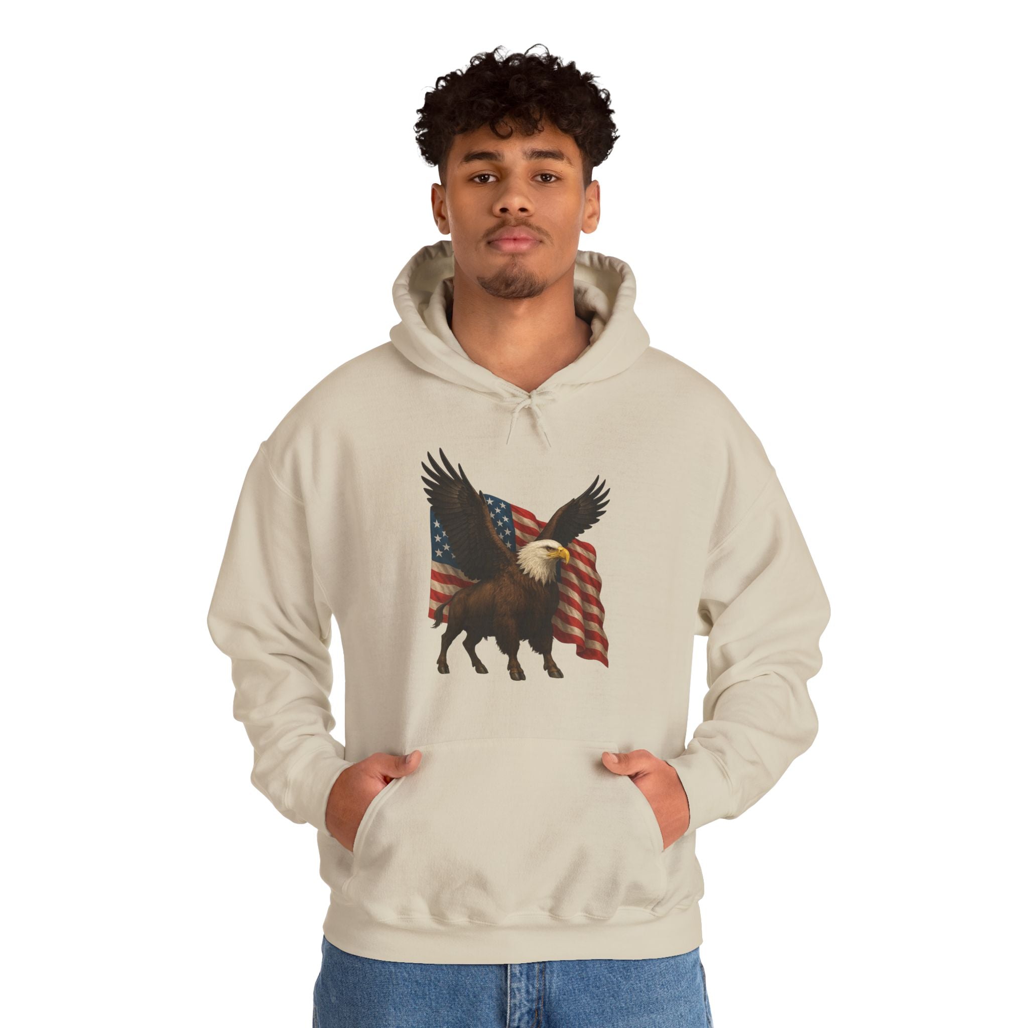 Patriotic Eagle Bison Hoodie, USA Pride Pullover