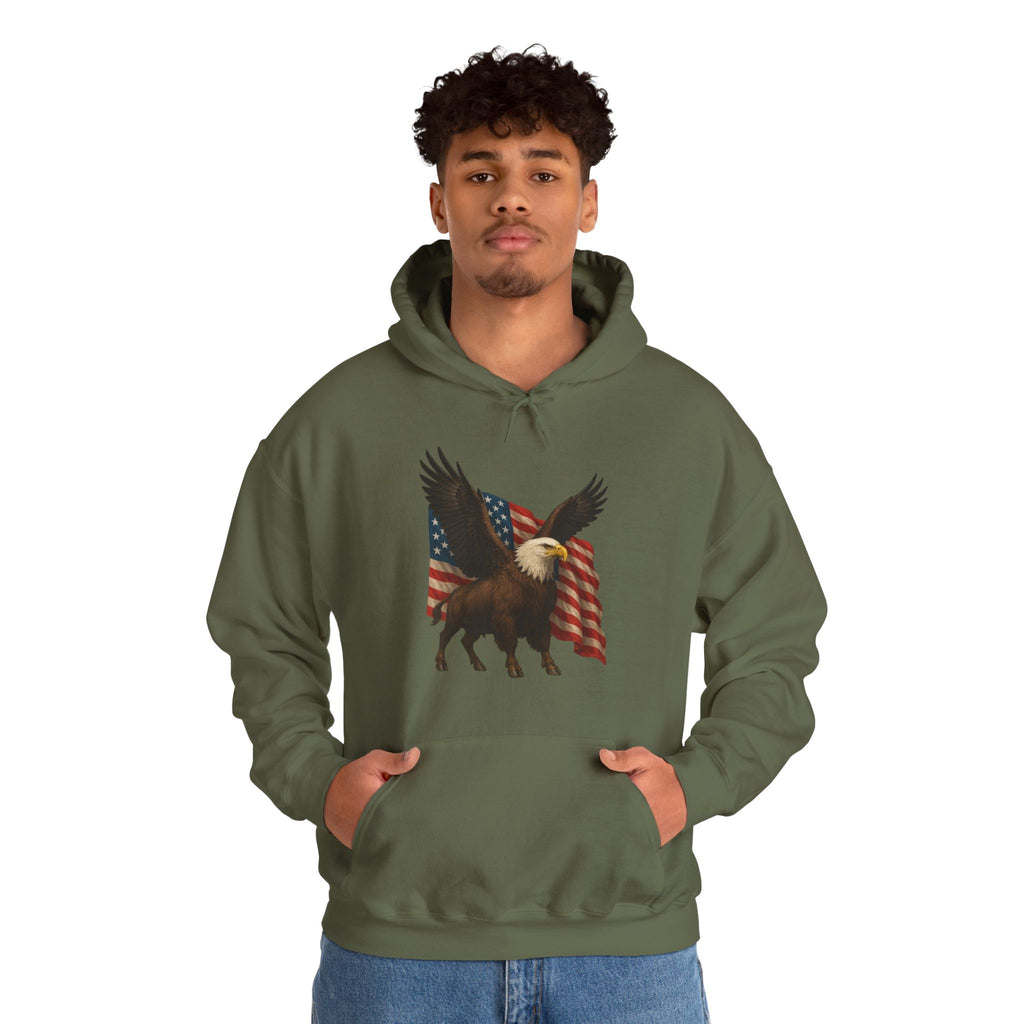 Patriotic Eagle Bison Hoodie, USA Pride Pullover