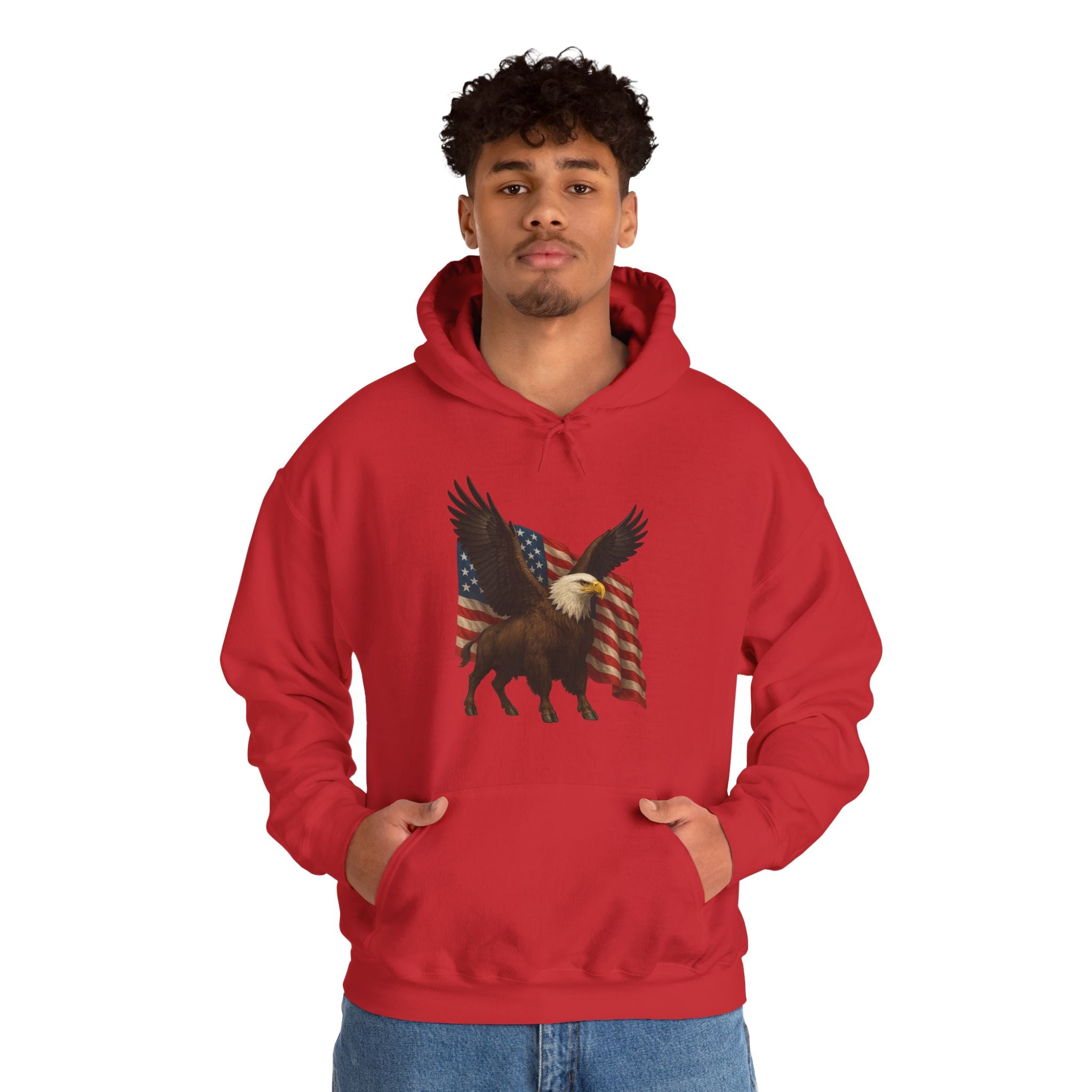 Patriotic Eagle Bison Hoodie, USA Pride Pullover