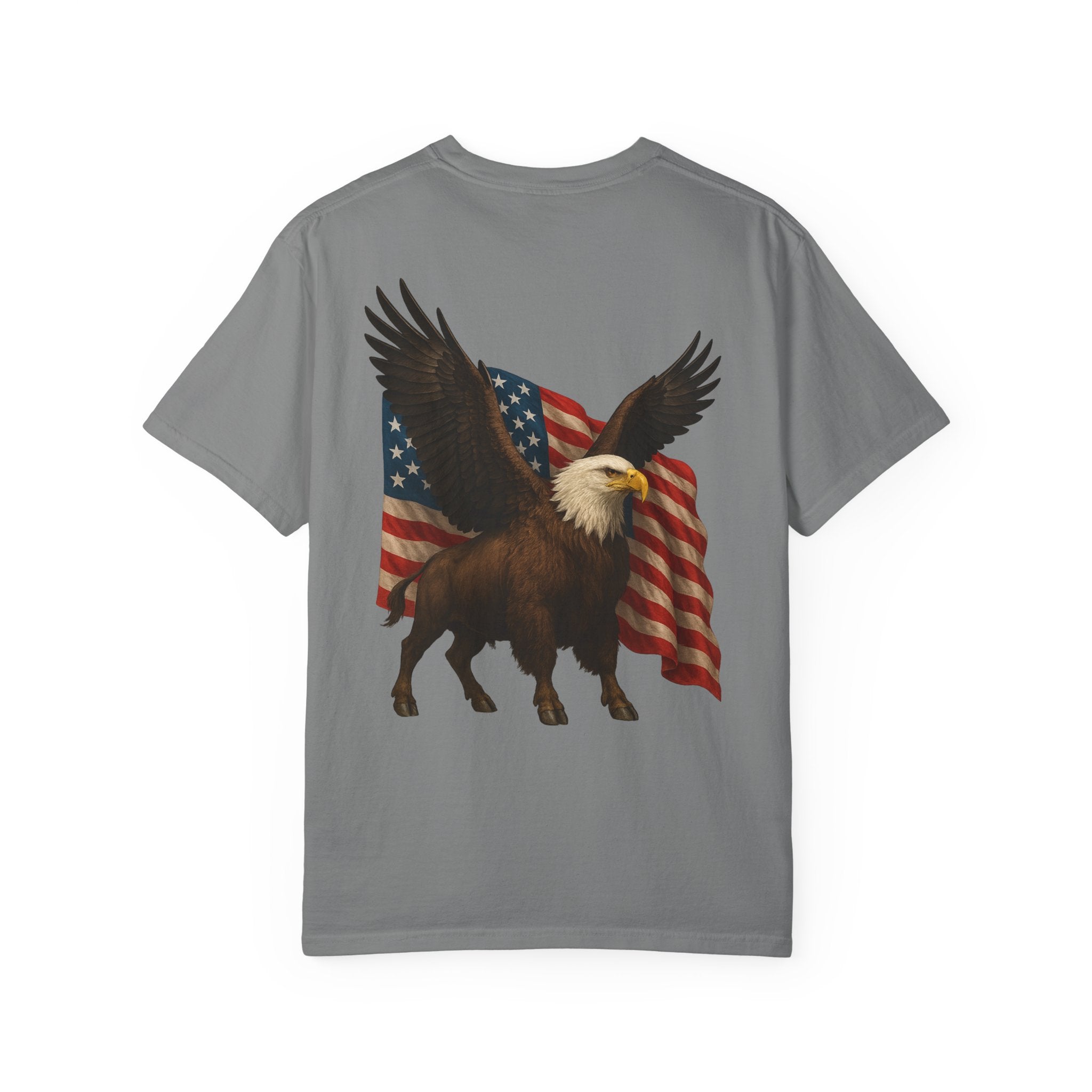 Patriotic Eagle Bison T Shirt American Flag Front Print USA Symbol Graphic Tee