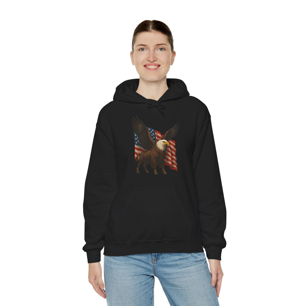 Patriotic Eagle Bison Hoodie, USA Pride Pullover