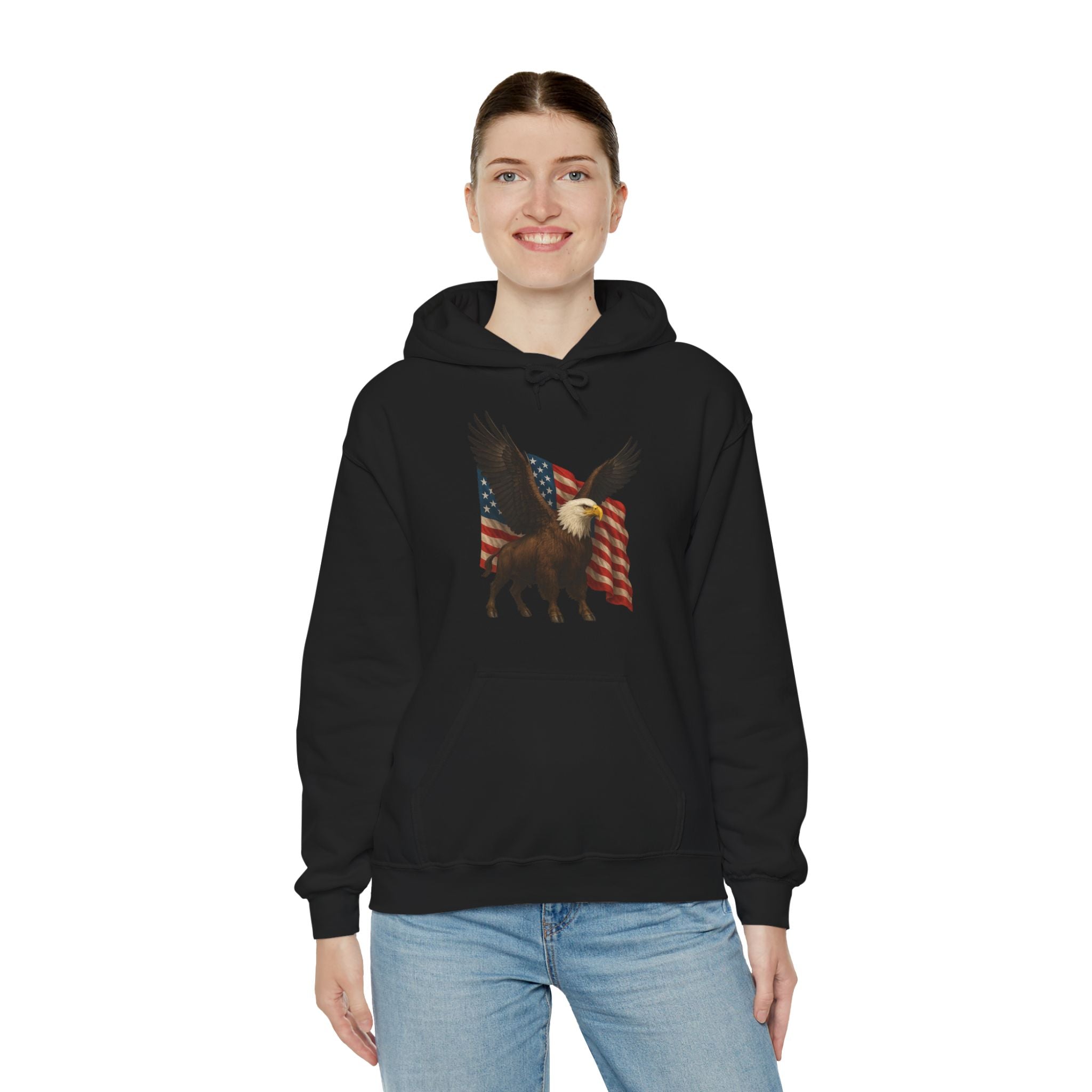 Patriotic Eagle Bison Hoodie, USA Pride Pullover