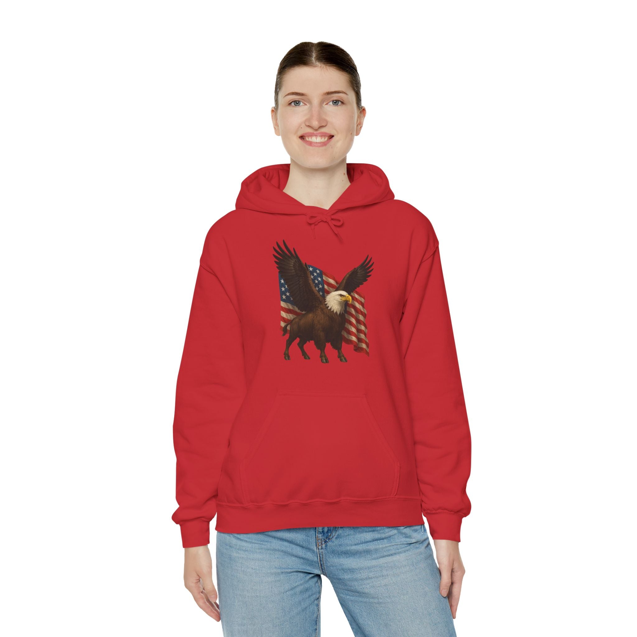 Patriotic Eagle Bison Hoodie, USA Pride Pullover