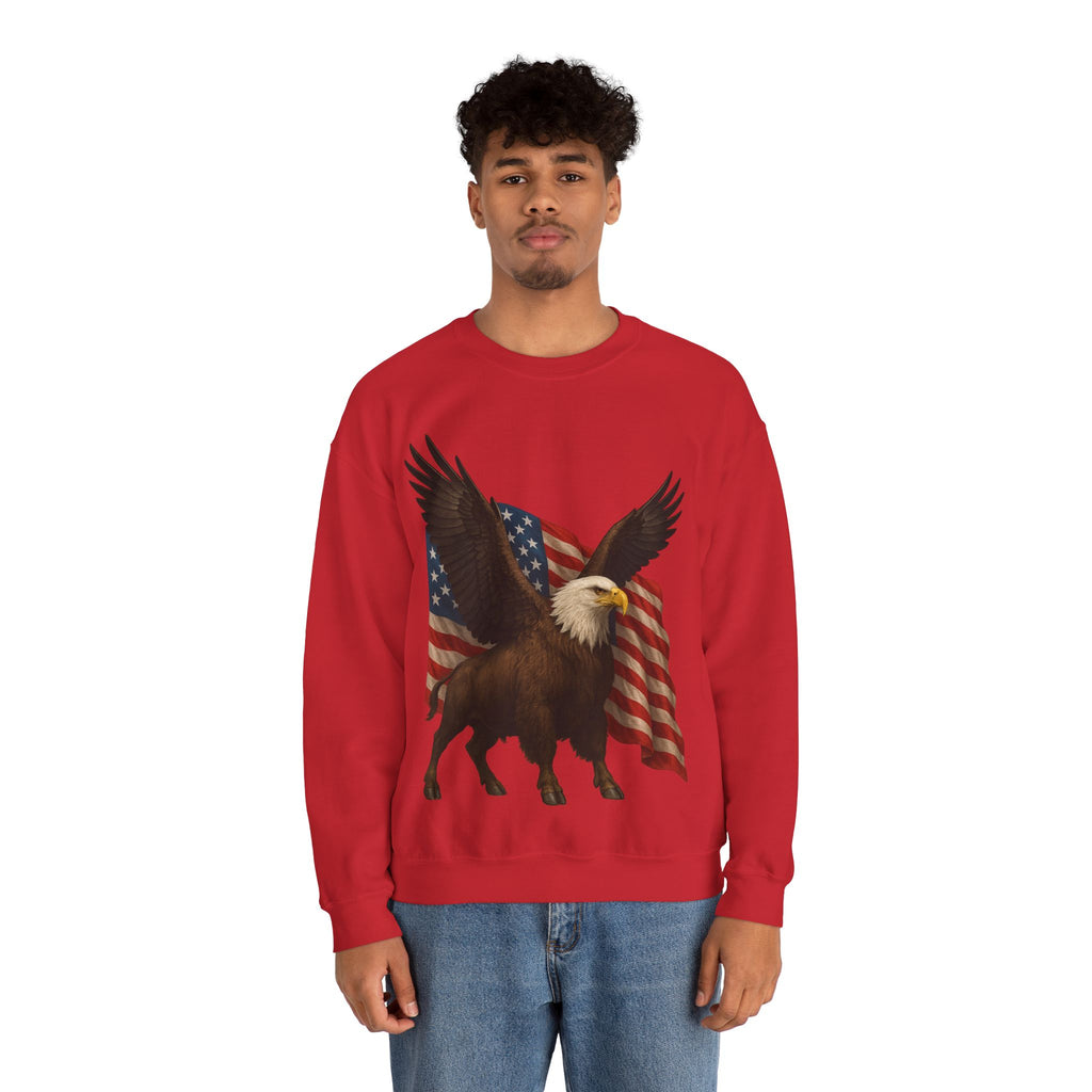 Patriotic Eagle Bison Sweatshirt, USA Symbol Pullover