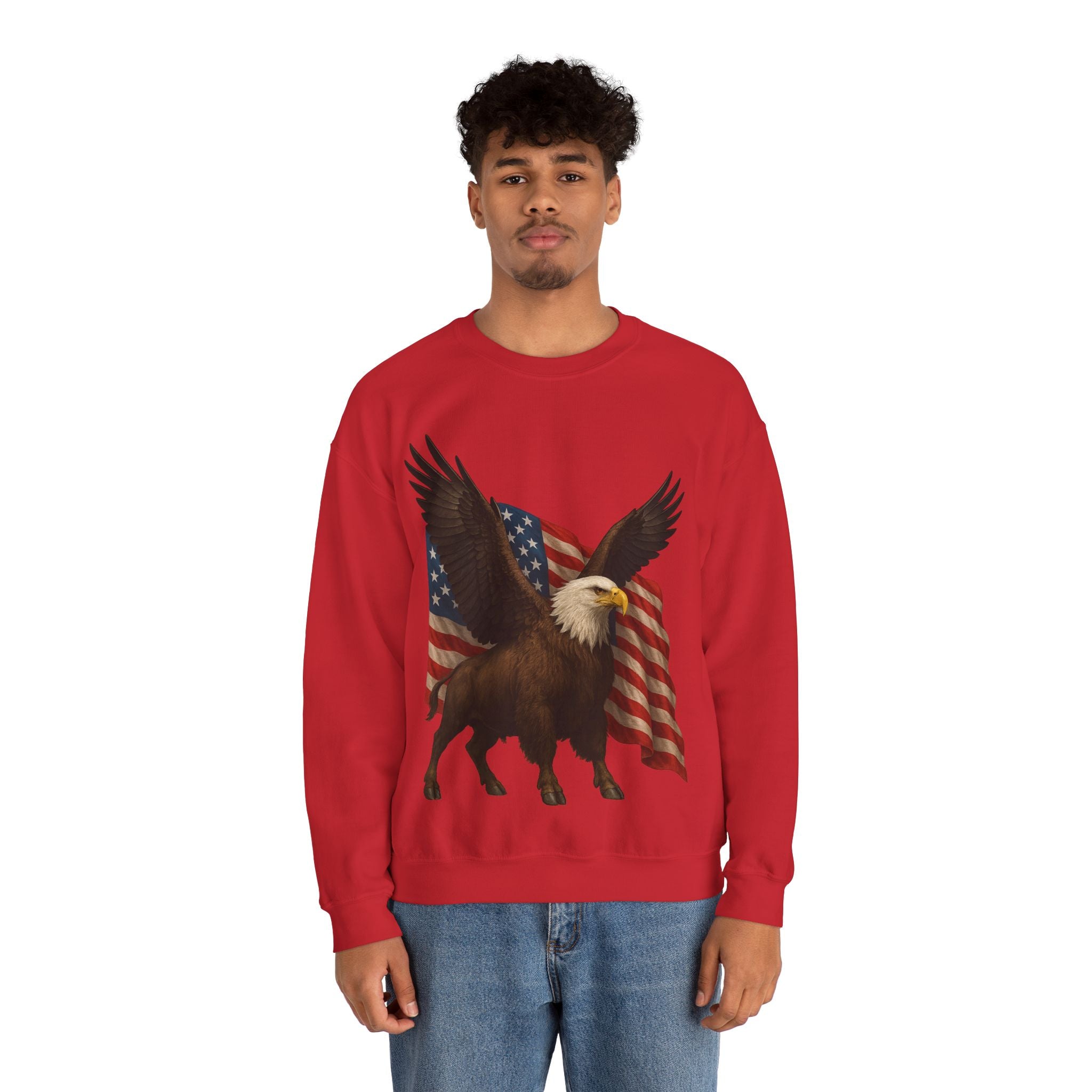 Patriotic Eagle Bison Sweatshirt, USA Symbol Pullover