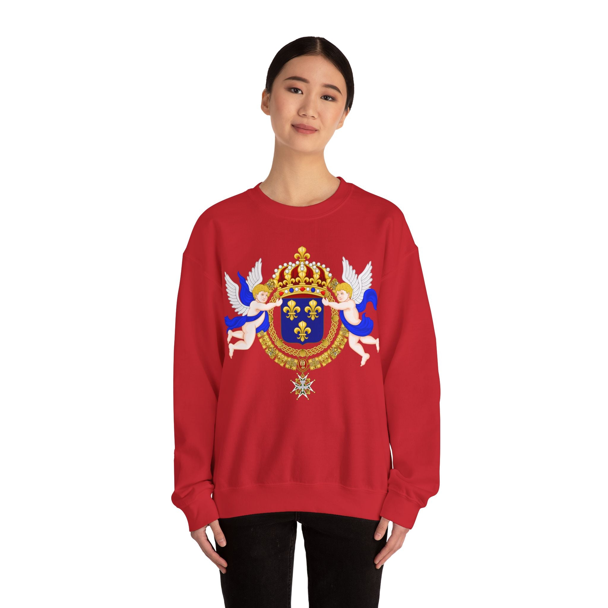 Royal Fleur-de-Lis Crest Sweatshirt - Vintage Heraldic Crown Graphic Crewneck