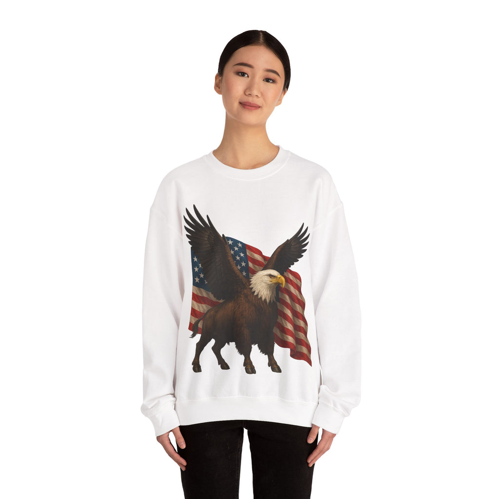 Patriotic Eagle Bison Sweatshirt, USA Symbol Pullover
