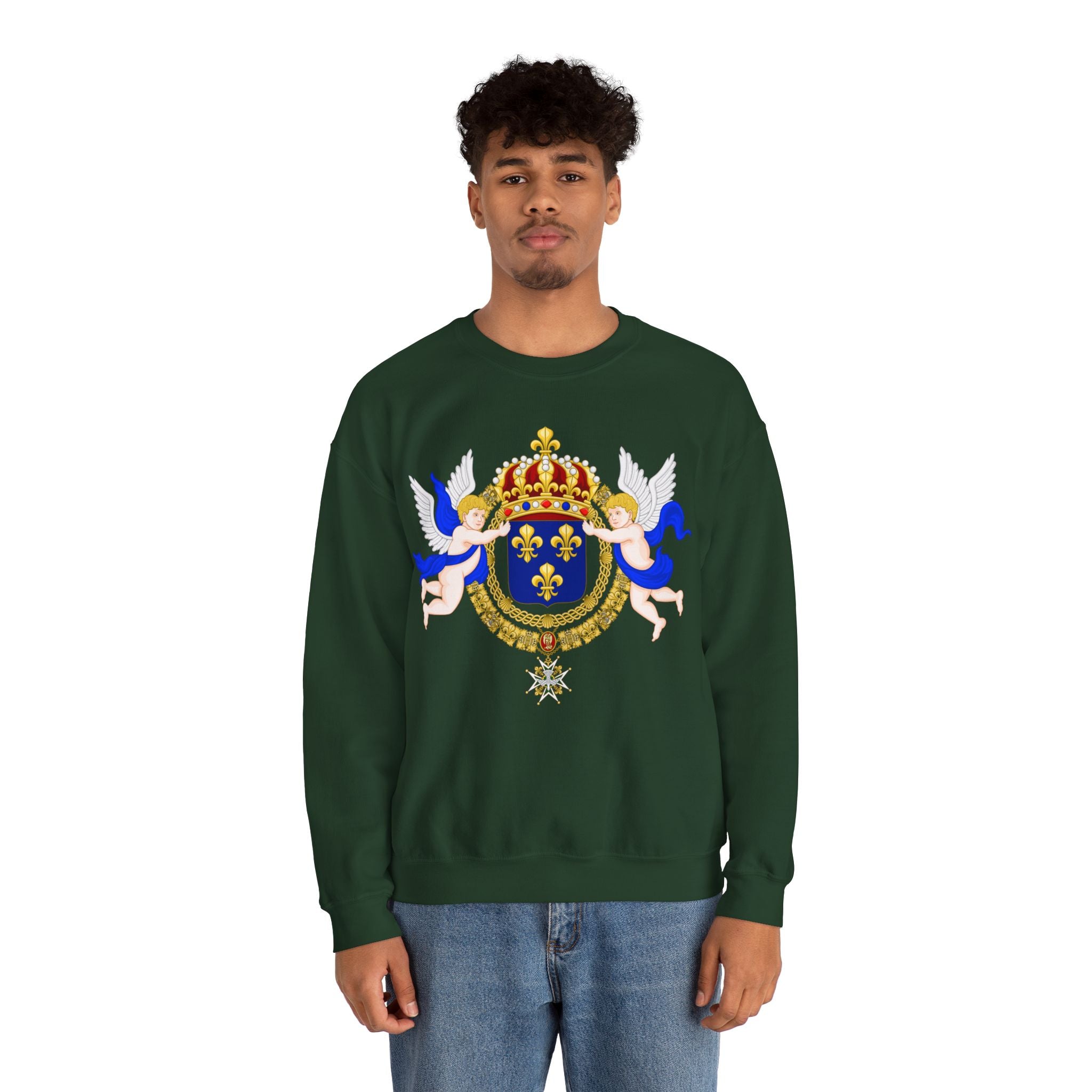 Royal Fleur-de-Lis Crest Sweatshirt - Vintage Heraldic Crown Graphic Crewneck