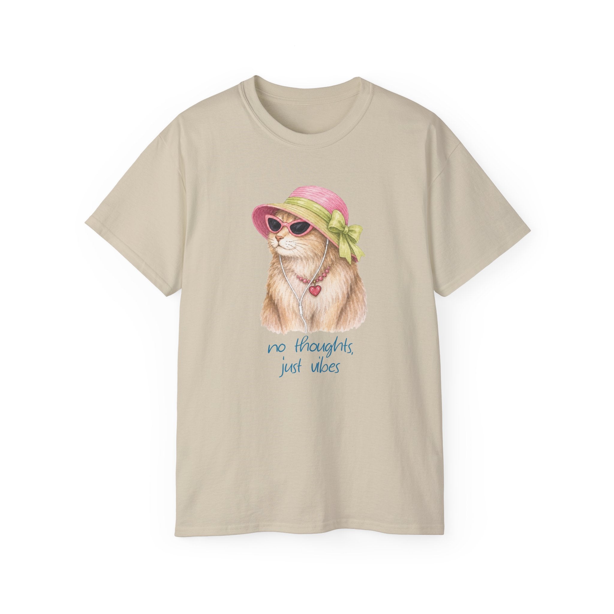 No Thoughts Just Vibes, Cute Retro Cat Tee