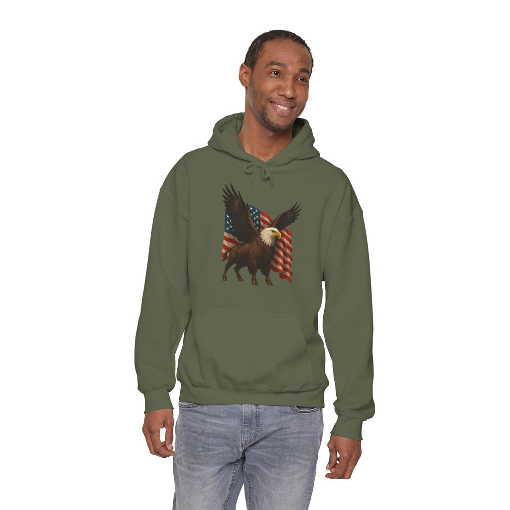 Patriotic Eagle Bison Hoodie, USA Pride Pullover
