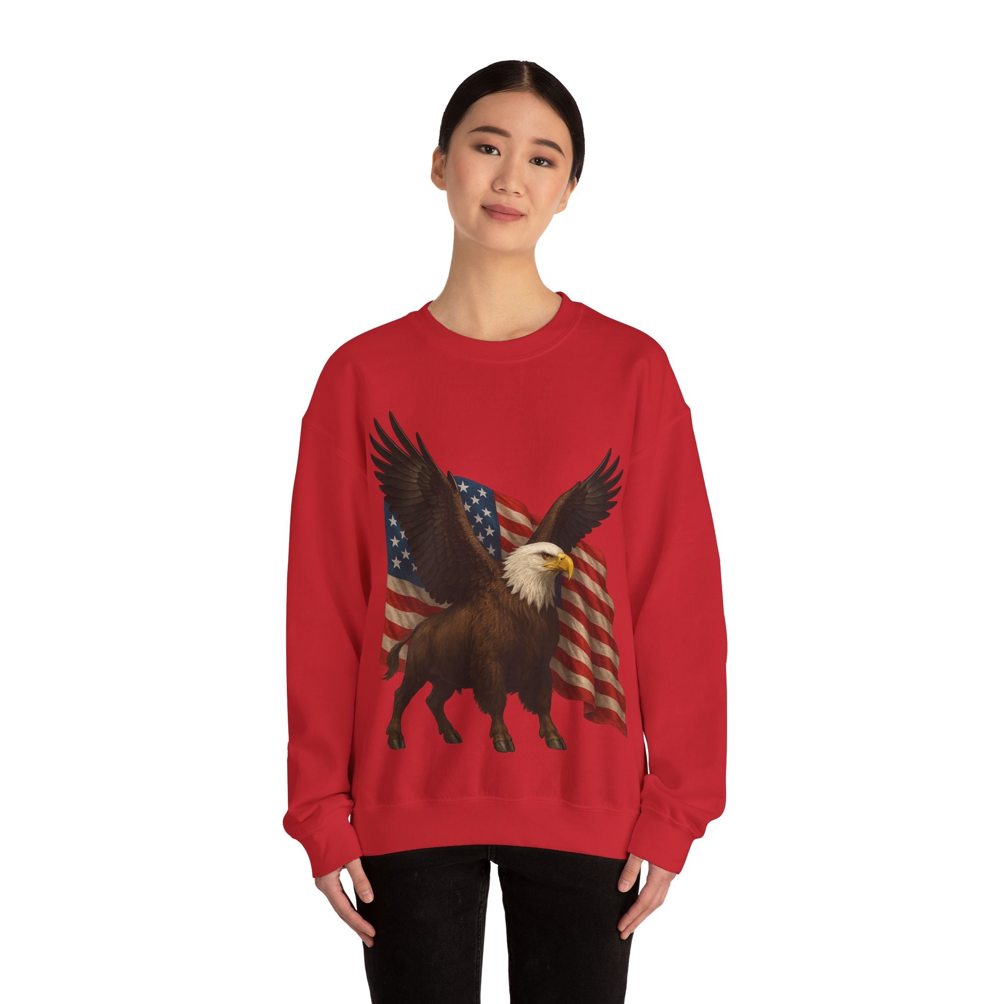 Patriotic Eagle Bison Sweatshirt, USA Symbol Pullover