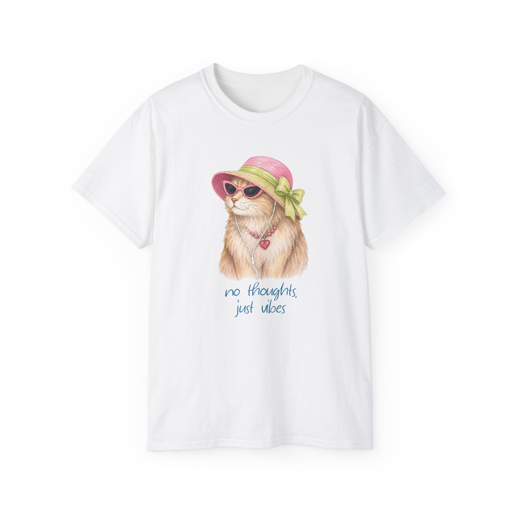 No Thoughts Just Vibes, Cute Retro Cat Tee