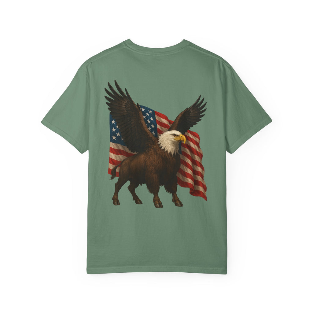 Patriotic Eagle Bison T Shirt American Flag Front Print USA Symbol Graphic Tee