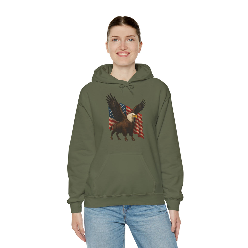 Patriotic Eagle Bison Hoodie, USA Pride Pullover