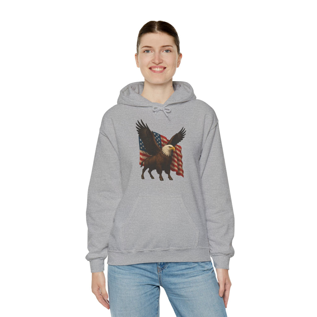 Patriotic Eagle Bison Hoodie, USA Pride Pullover