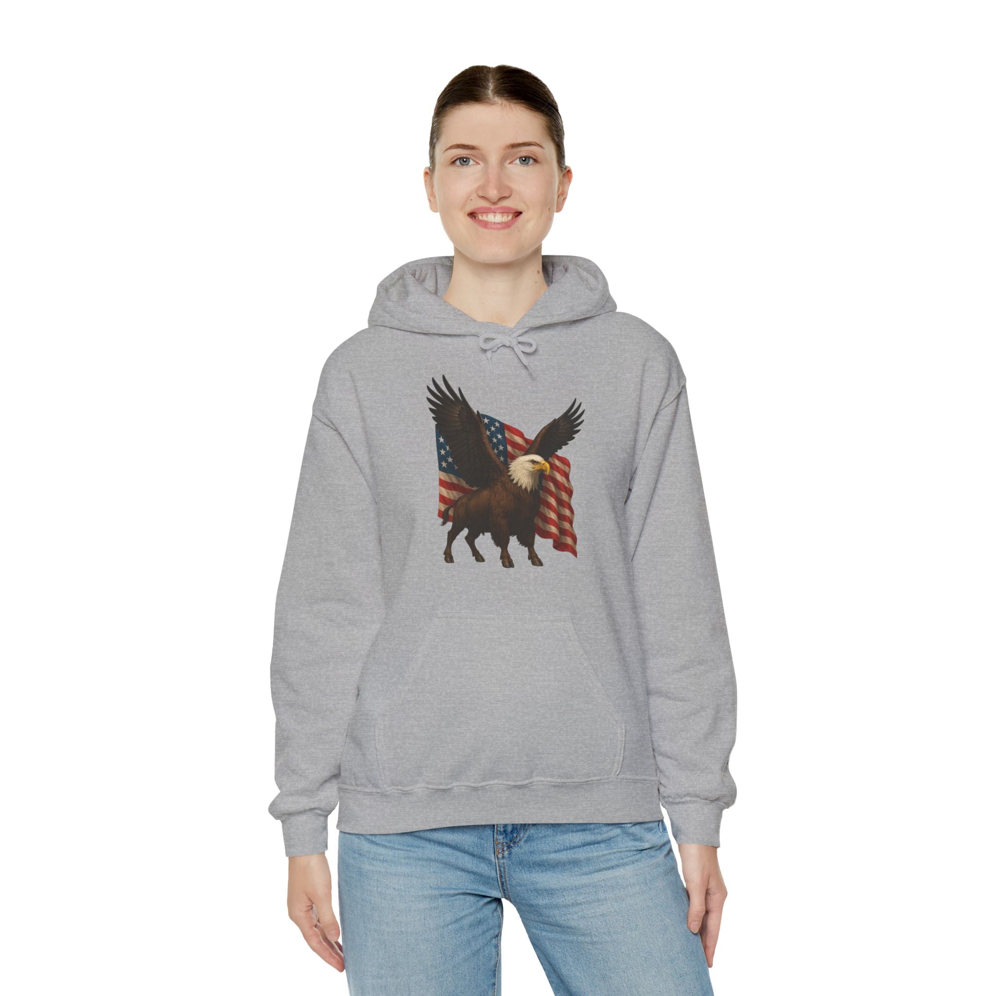 Patriotic Eagle Bison Hoodie, USA Pride Pullover