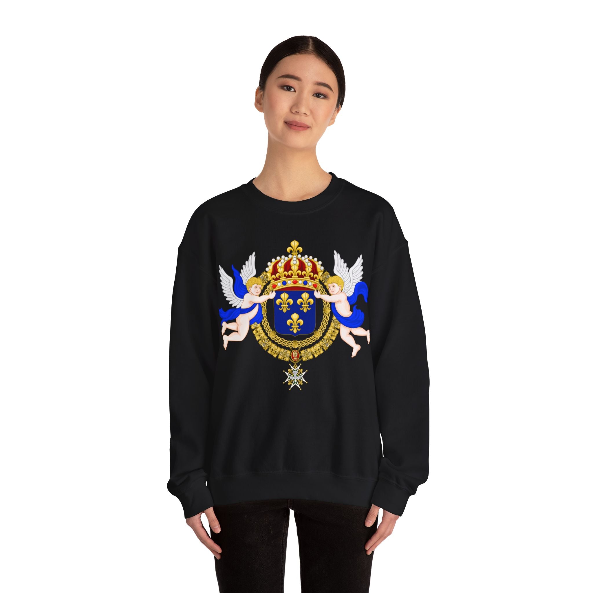 Royal Fleur-de-Lis Crest Sweatshirt - Vintage Heraldic Crown Graphic Crewneck