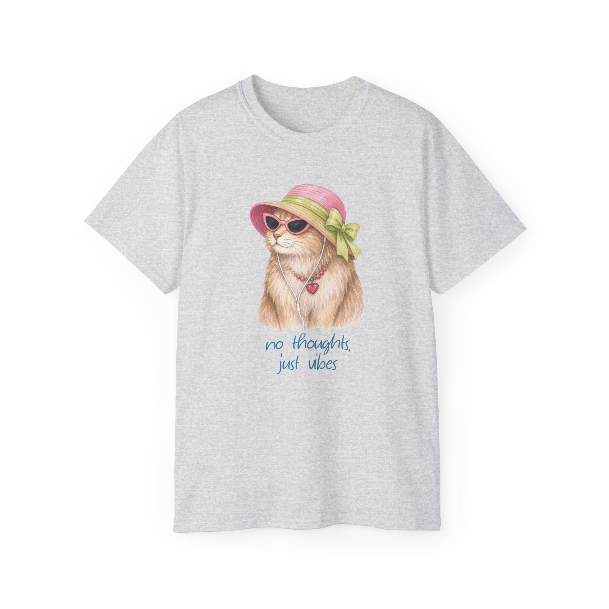 No Thoughts Just Vibes, Cute Retro Cat Tee