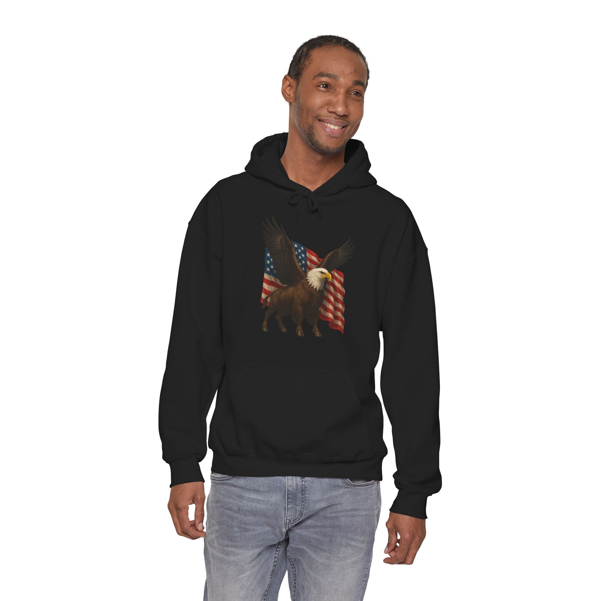 Patriotic Eagle Bison Hoodie, USA Pride Pullover