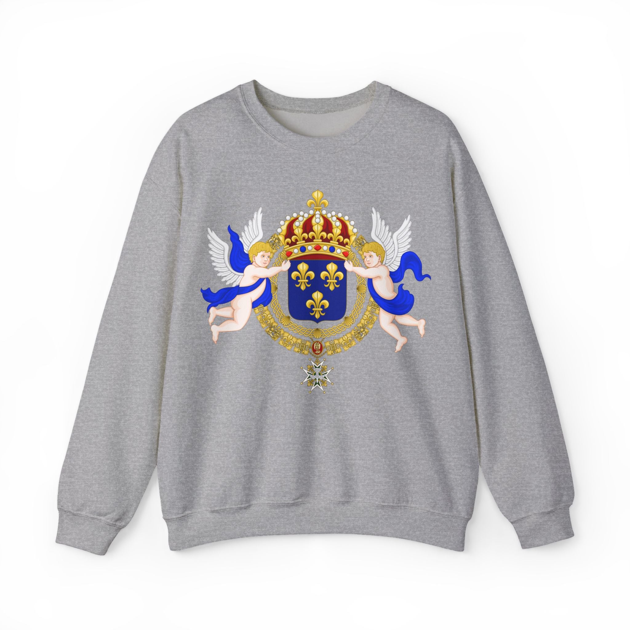 Royal Fleur-de-Lis Crest Sweatshirt - Vintage Heraldic Crown Graphic Crewneck