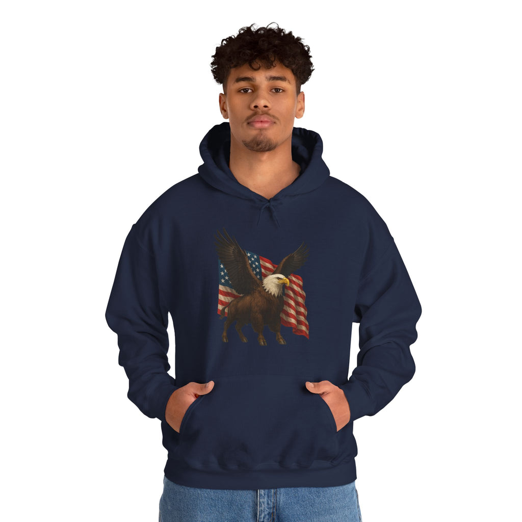 Patriotic Eagle Bison Hoodie, USA Pride Pullover
