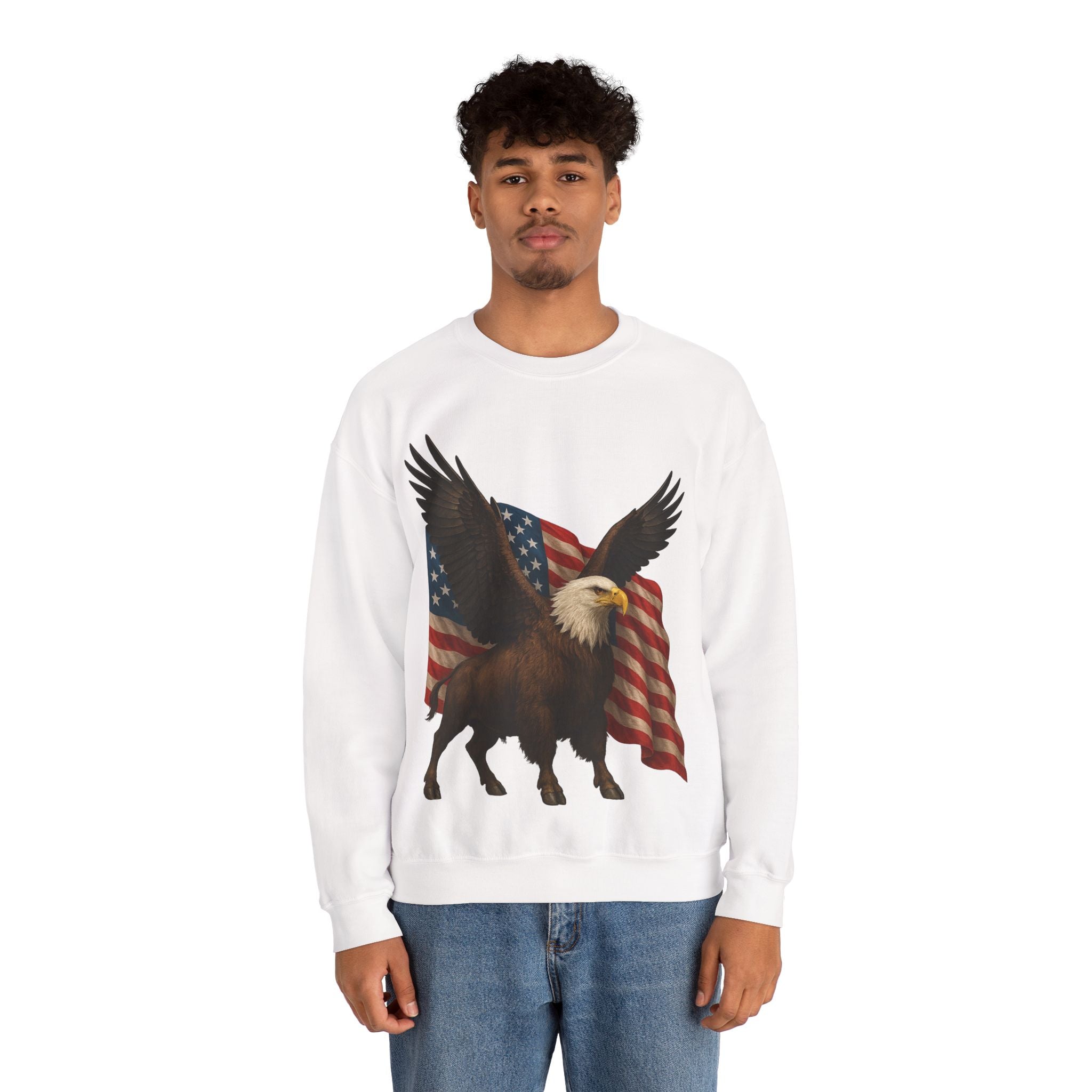 Patriotic Eagle Bison Sweatshirt, USA Symbol Pullover
