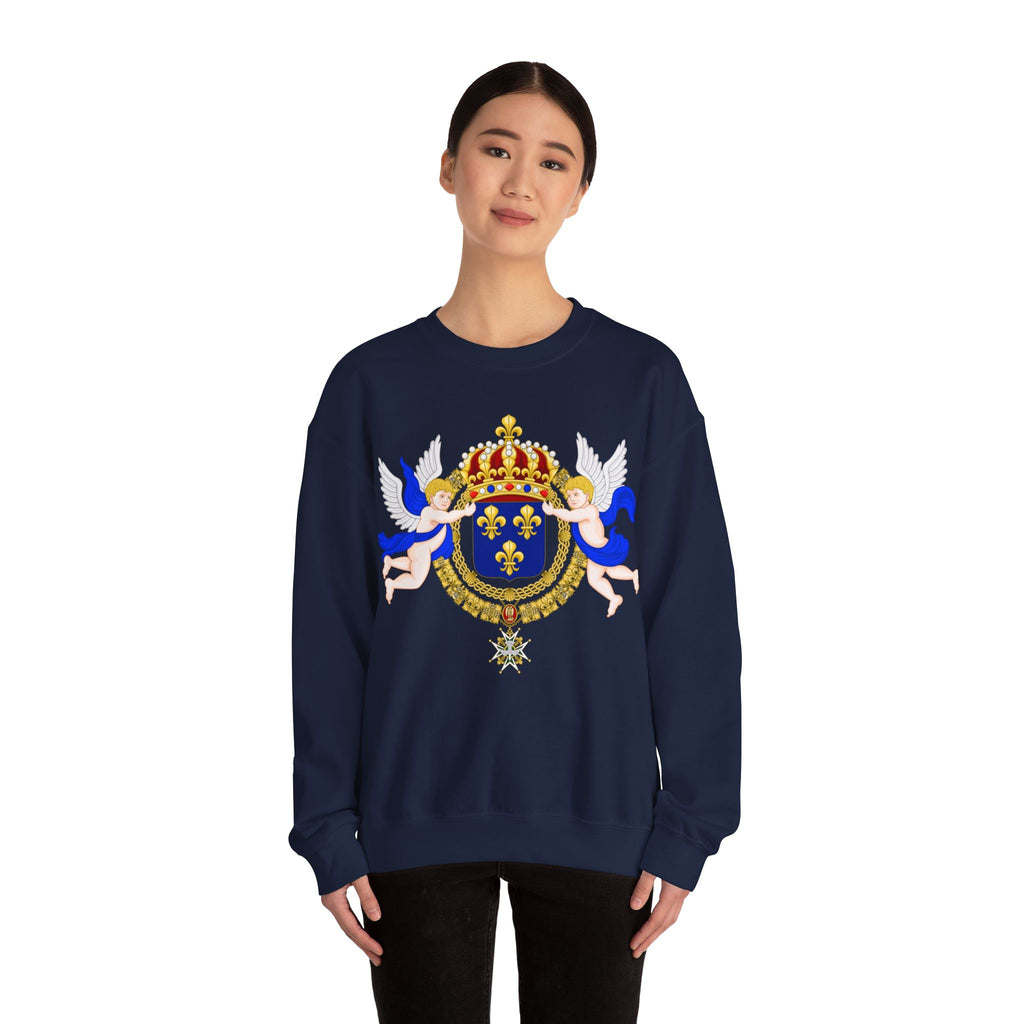Royal Fleur-de-Lis Crest Sweatshirt - Vintage Heraldic Crown Graphic Crewneck