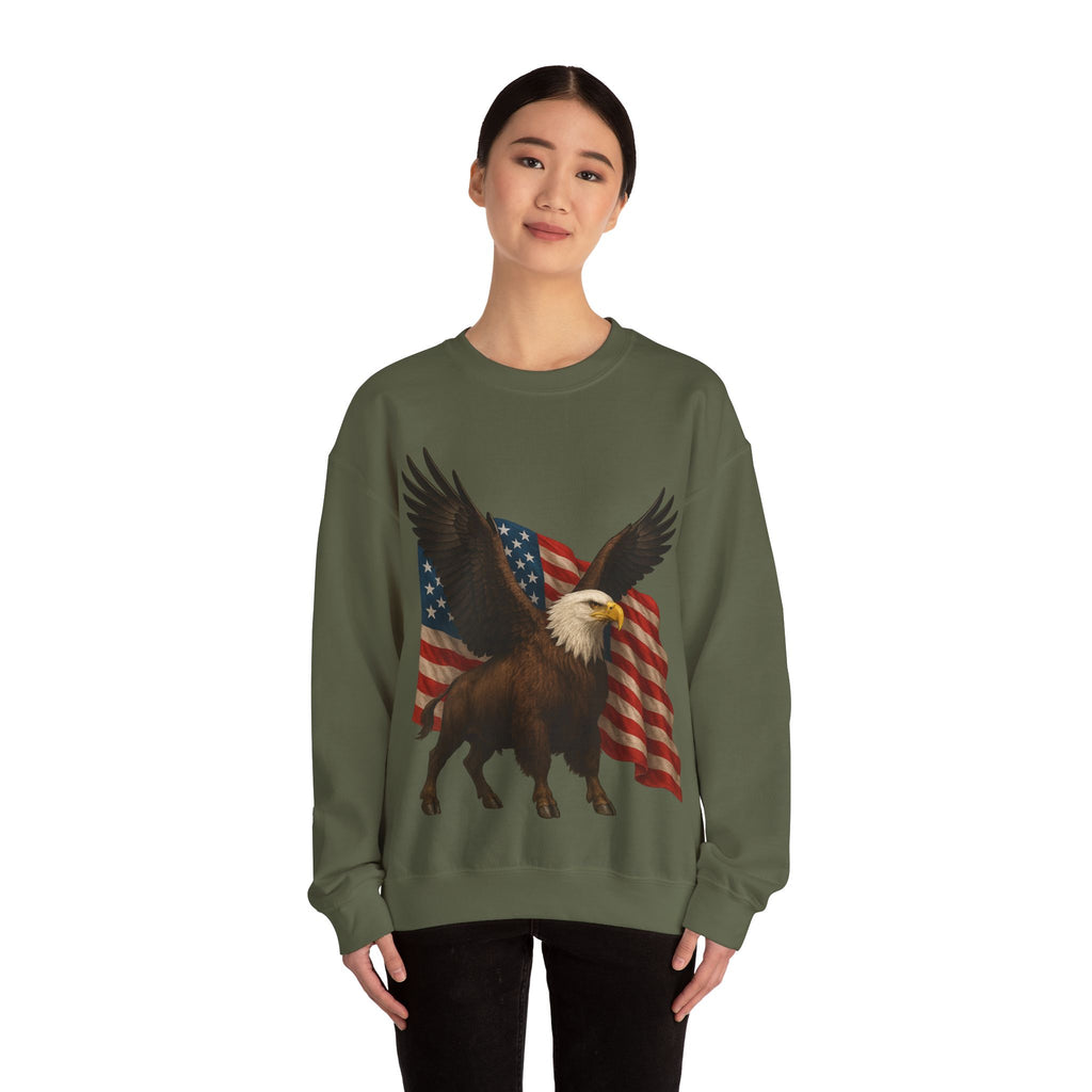 Patriotic Eagle Bison Sweatshirt, USA Symbol Pullover