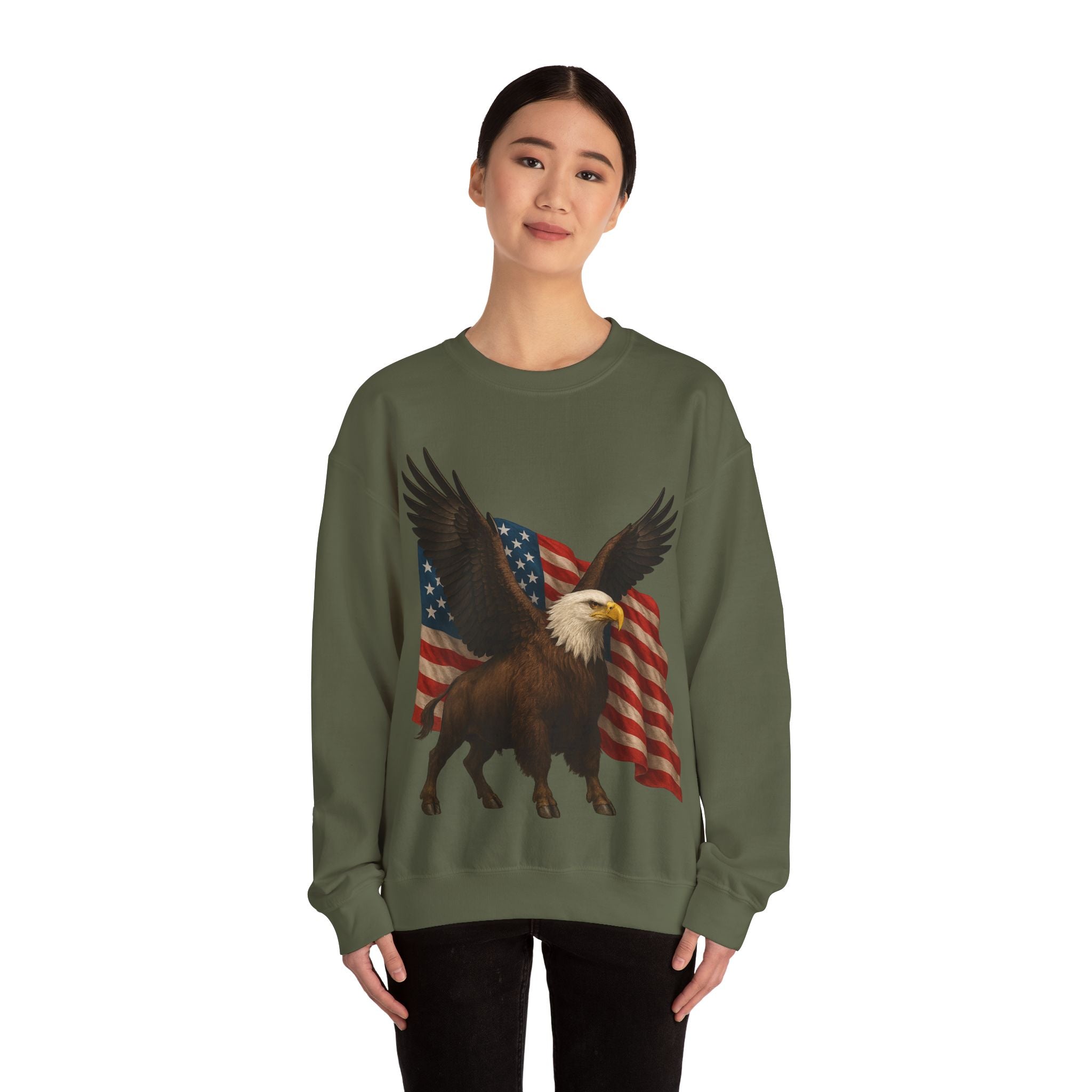 Patriotic Eagle Bison Sweatshirt, USA Symbol Pullover