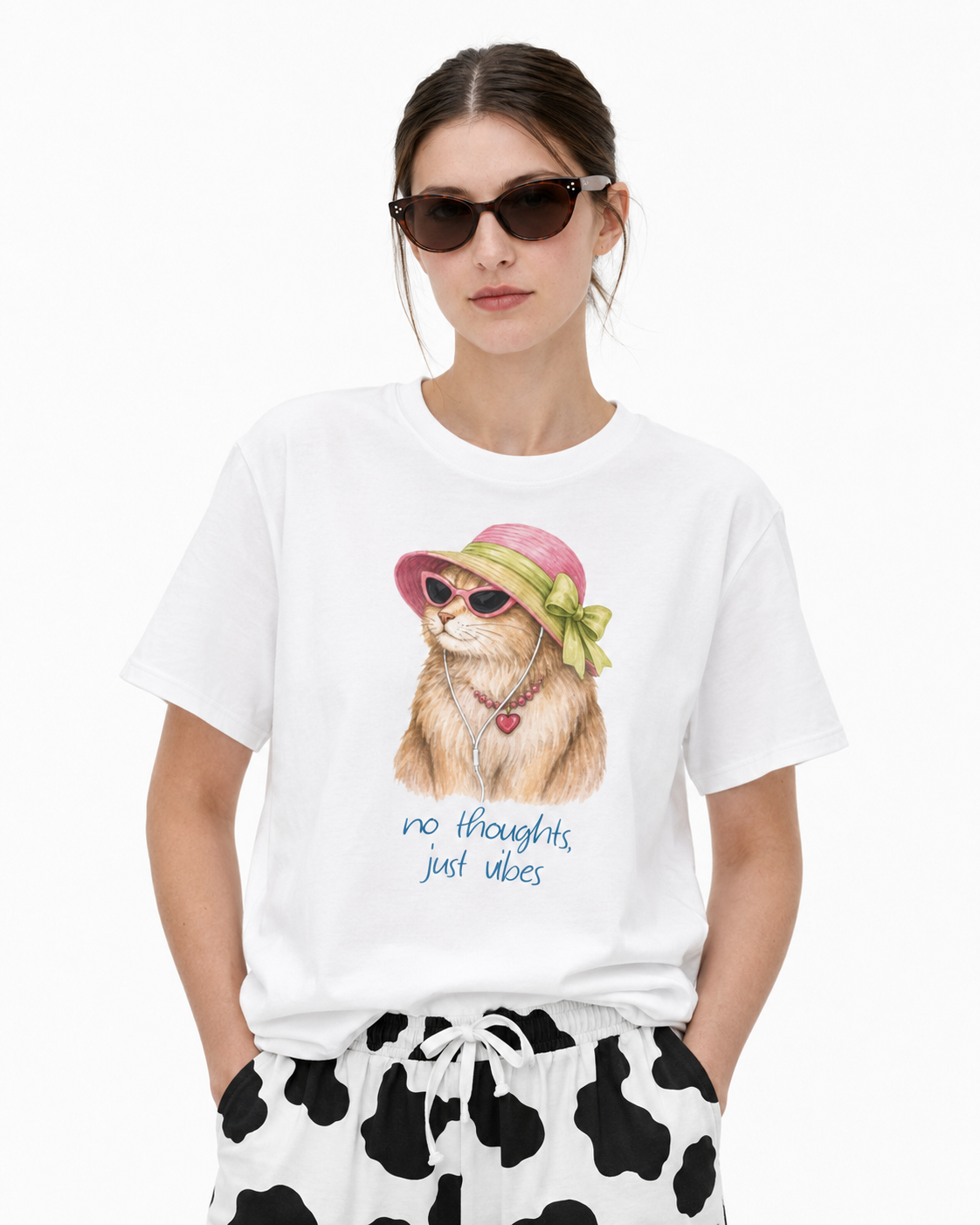 No Thoughts Just Vibes, Cute Retro Cat Tee