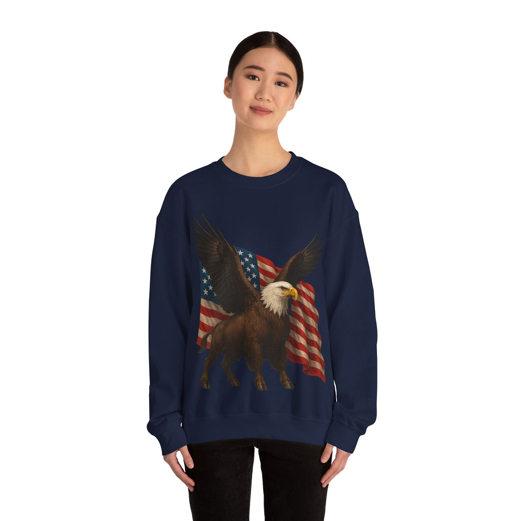 Patriotic Eagle Bison Sweatshirt, USA Symbol Pullover