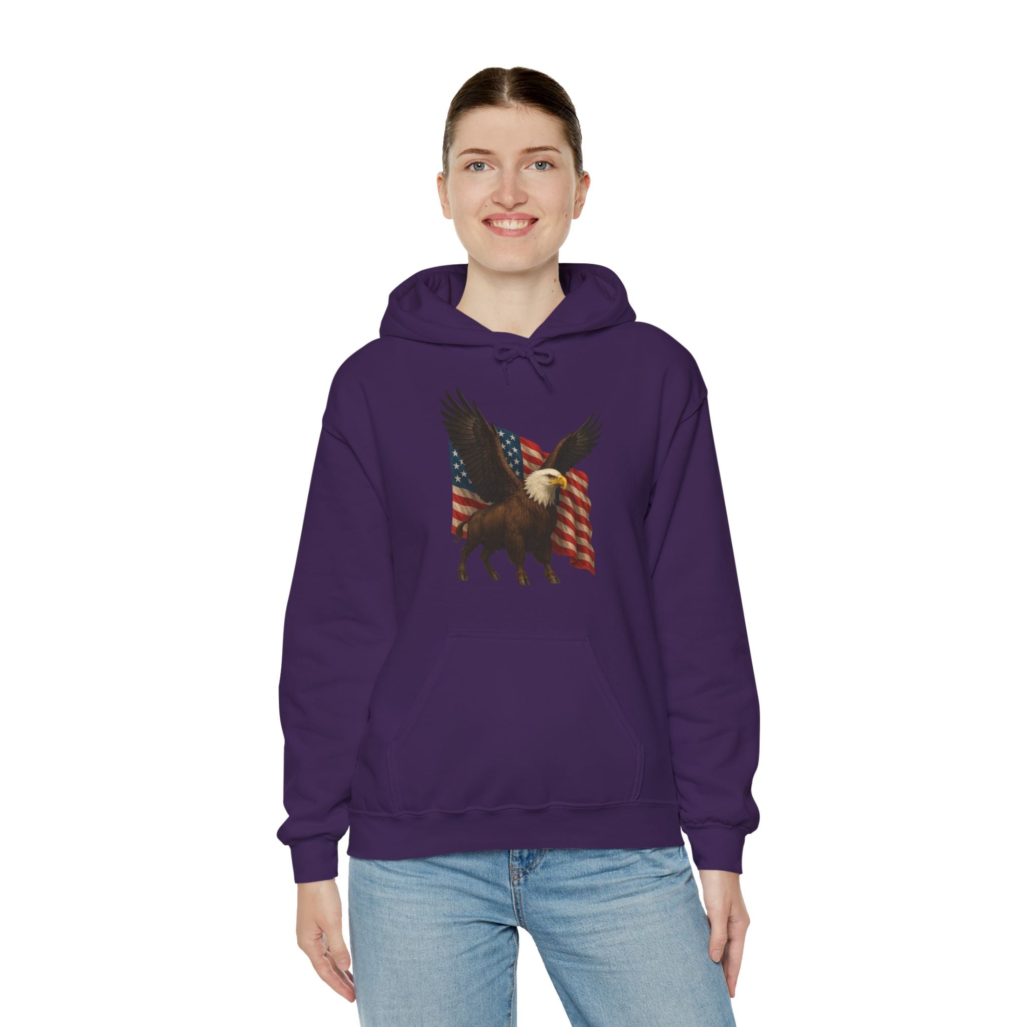 Patriotic Eagle Bison Hoodie, USA Pride Pullover