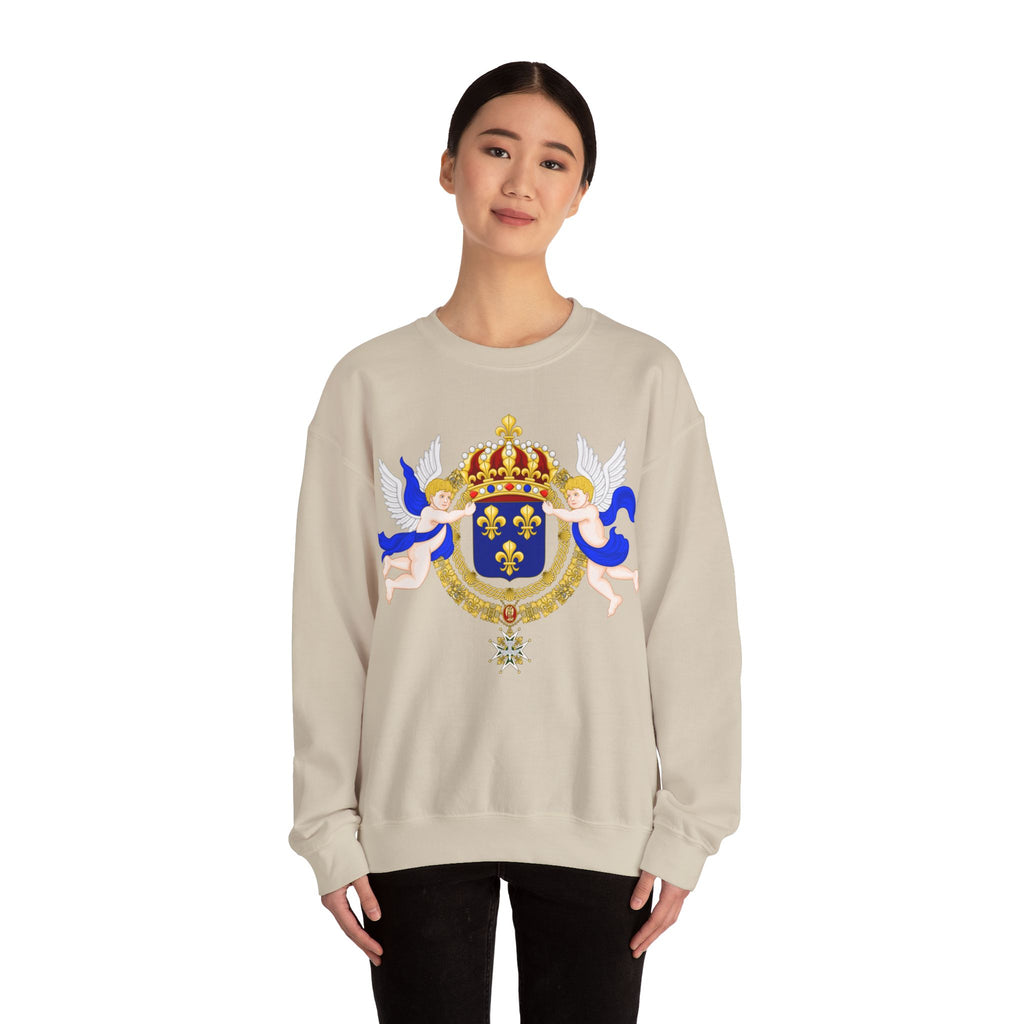 Royal Fleur-de-Lis Crest Sweatshirt - Vintage Heraldic Crown Graphic Crewneck