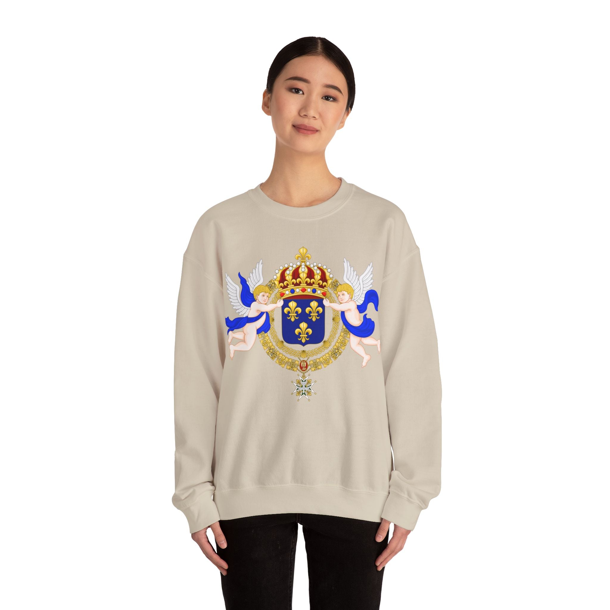 Royal Fleur-de-Lis Crest Sweatshirt - Vintage Heraldic Crown Graphic Crewneck