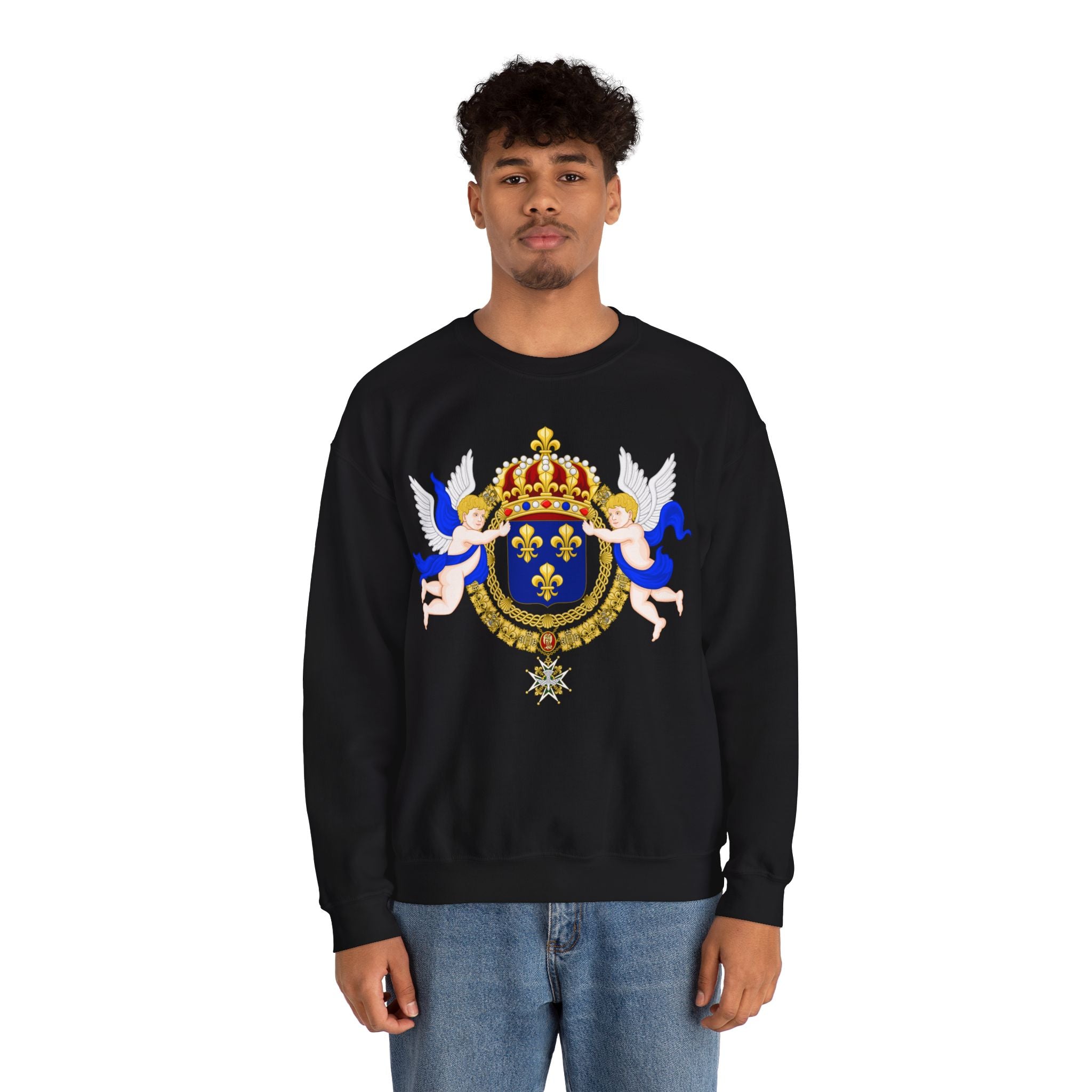 Royal Fleur-de-Lis Crest Sweatshirt - Vintage Heraldic Crown Graphic Crewneck