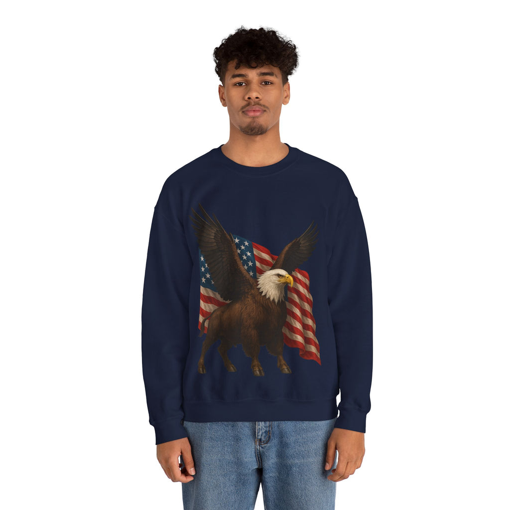 Patriotic Eagle Bison Sweatshirt, USA Symbol Pullover