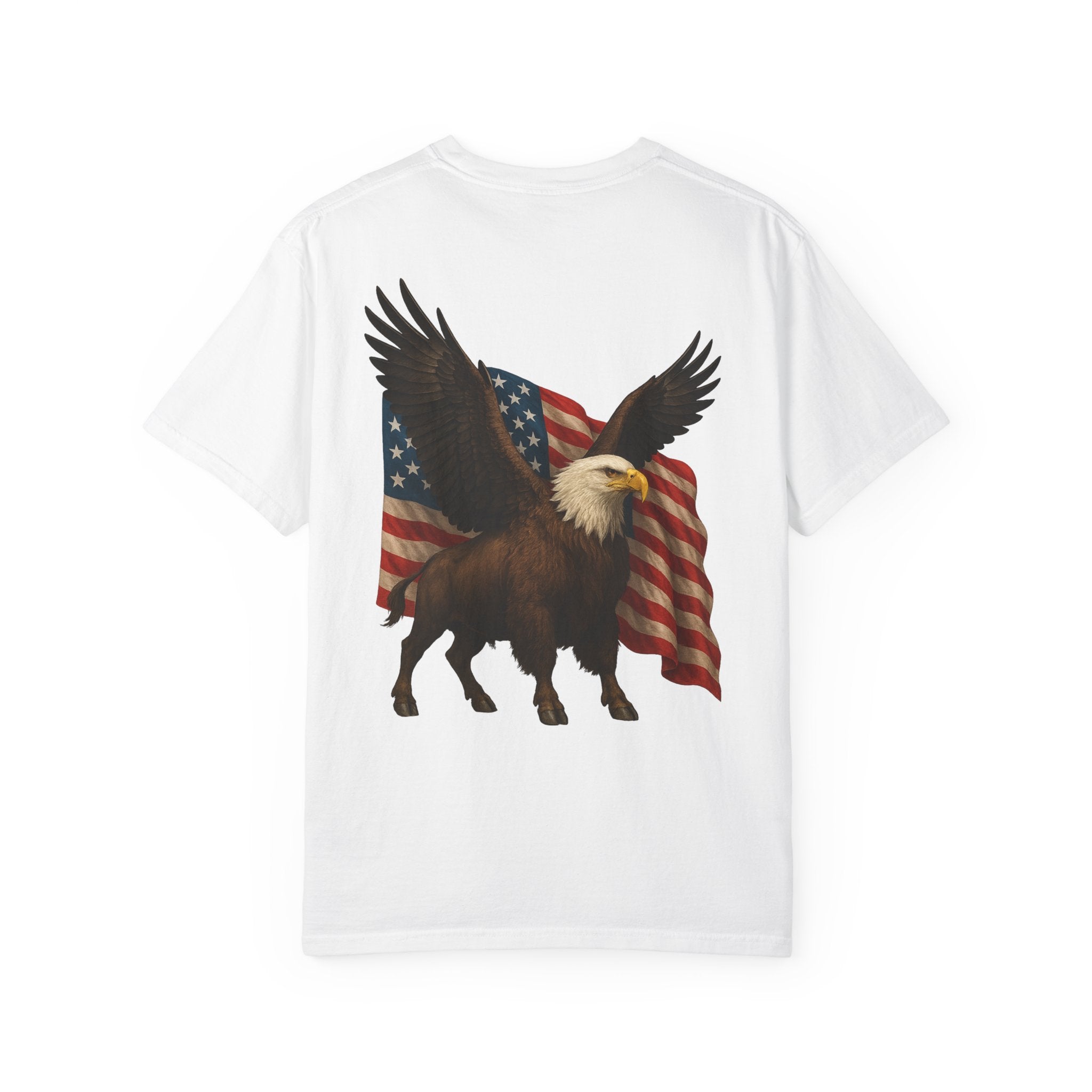 Patriotic Eagle Bison T Shirt American Flag Front Print USA Symbol Graphic Tee