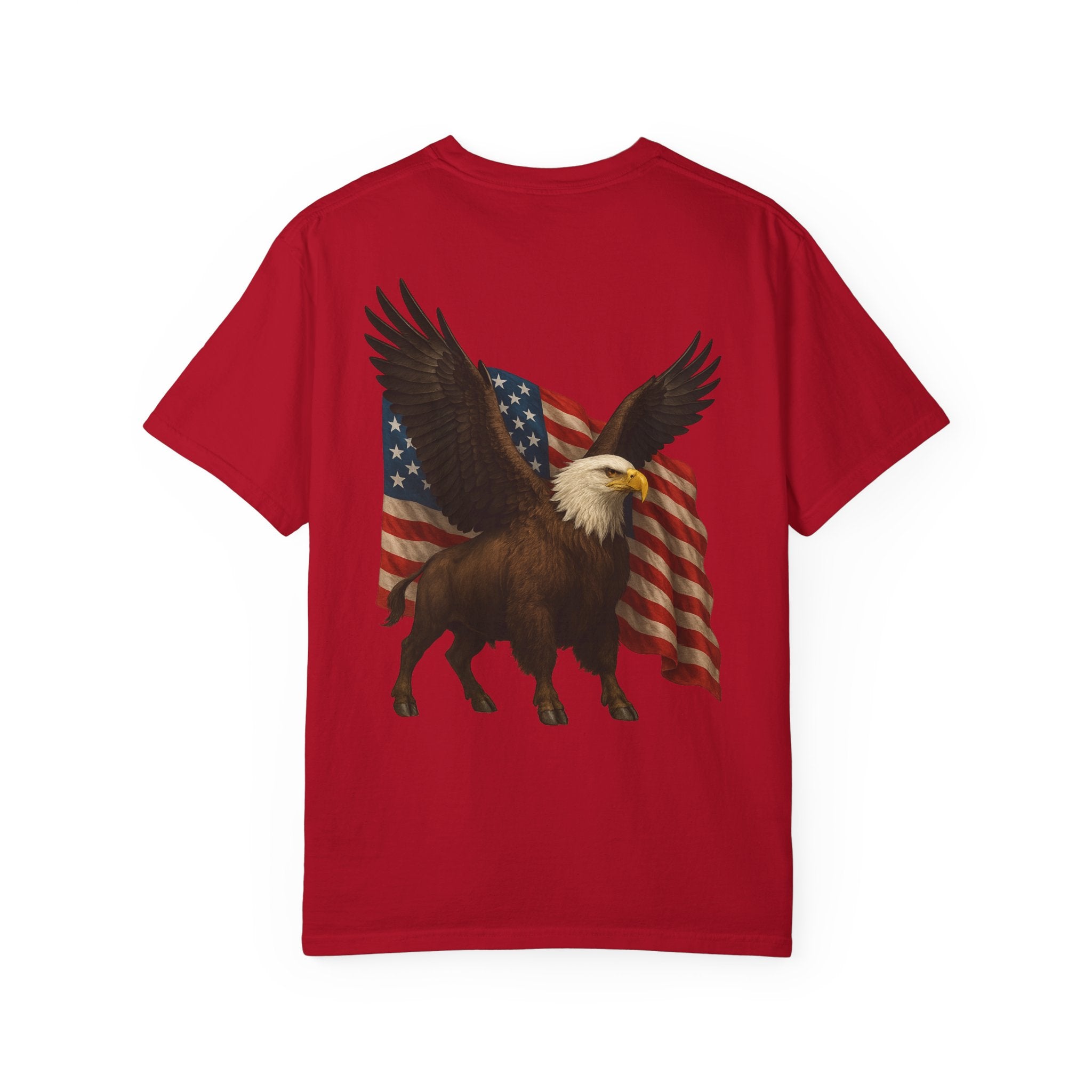 Patriotic Eagle Bison T Shirt American Flag Front Print USA Symbol Graphic Tee