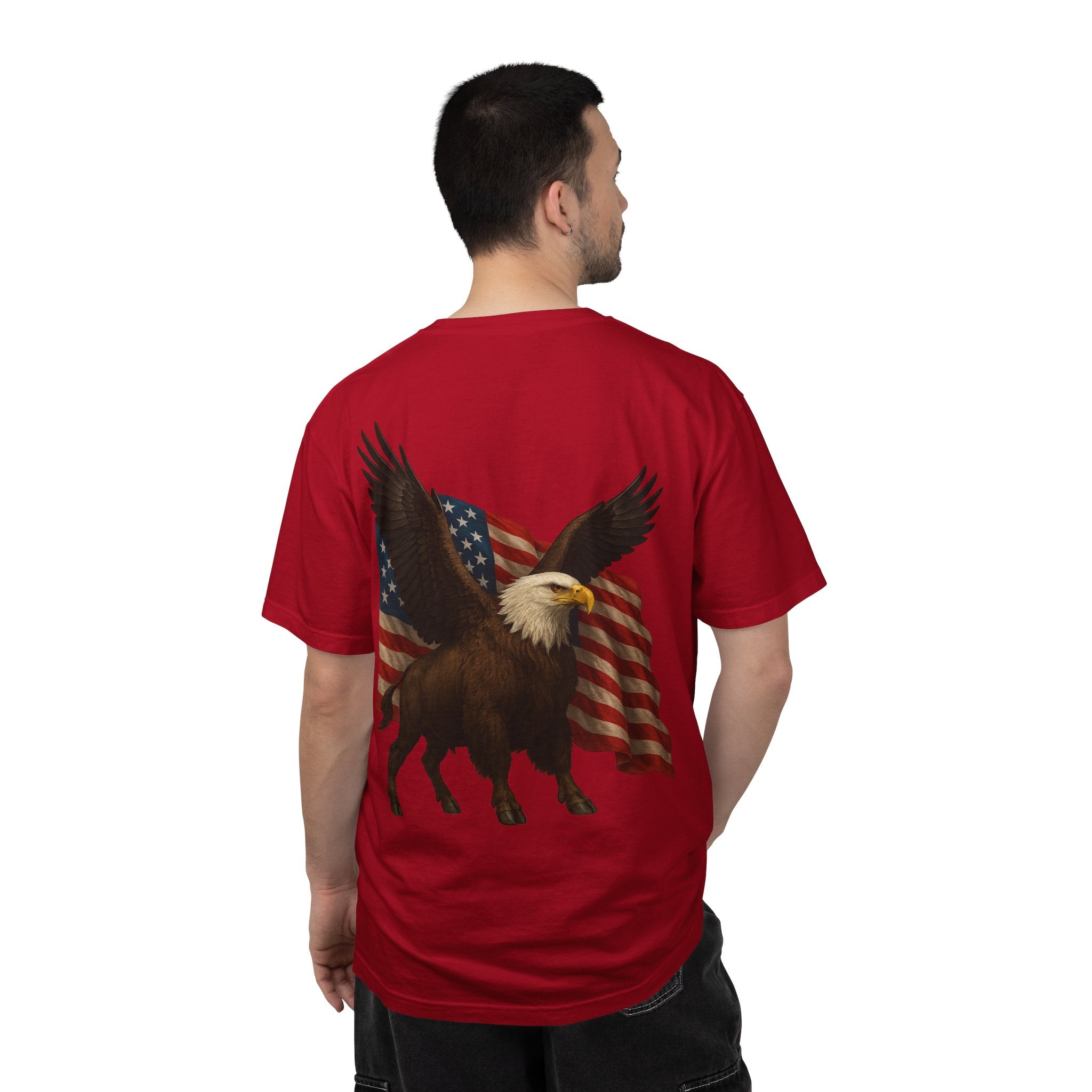 Patriotic Eagle Bison T Shirt American Flag Front Print USA Symbol Graphic Tee